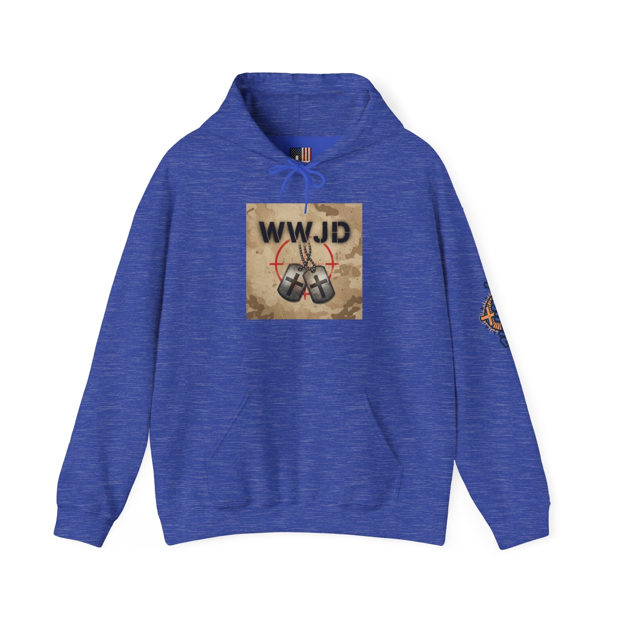 WWJD Hoodie – Military Dog Tags What Would Jesus Do Camo Christian Sweatshirt for Bold Faith & Streetwear Printify