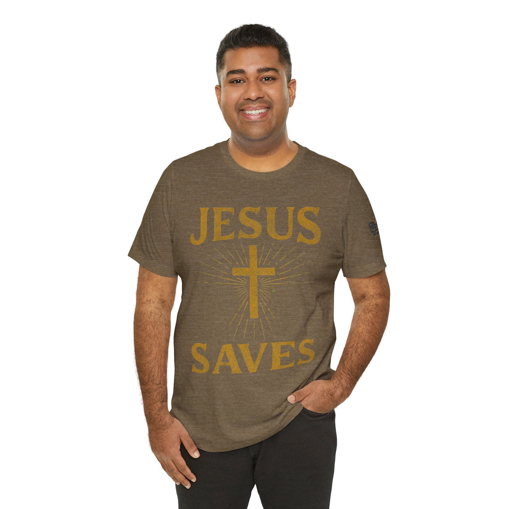 Jesus Saves T-shirt – Radiant Cross & Rays of Light Christian T-shirt for Eternal Hope & Faith Printify
