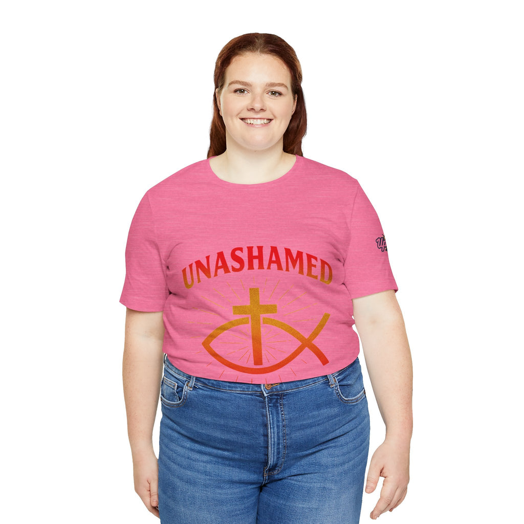 Unashamed T-shirt – Ichthys Jesus Fish & Cross Christian T-shirt for Romans 1:16 Bold Faith Printify