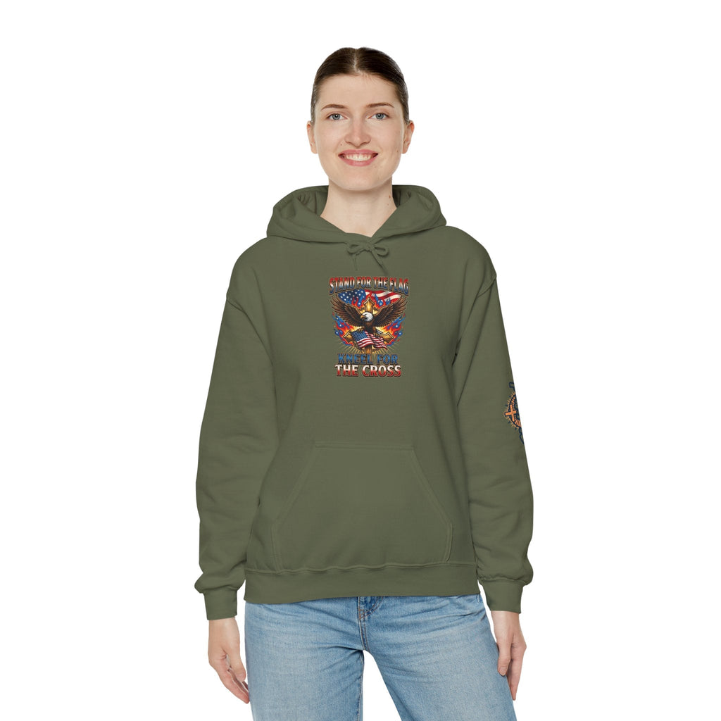 Stand for the Flag Kneel for the Cross Hoodie | Patriotic Eagle Hoodie Printify