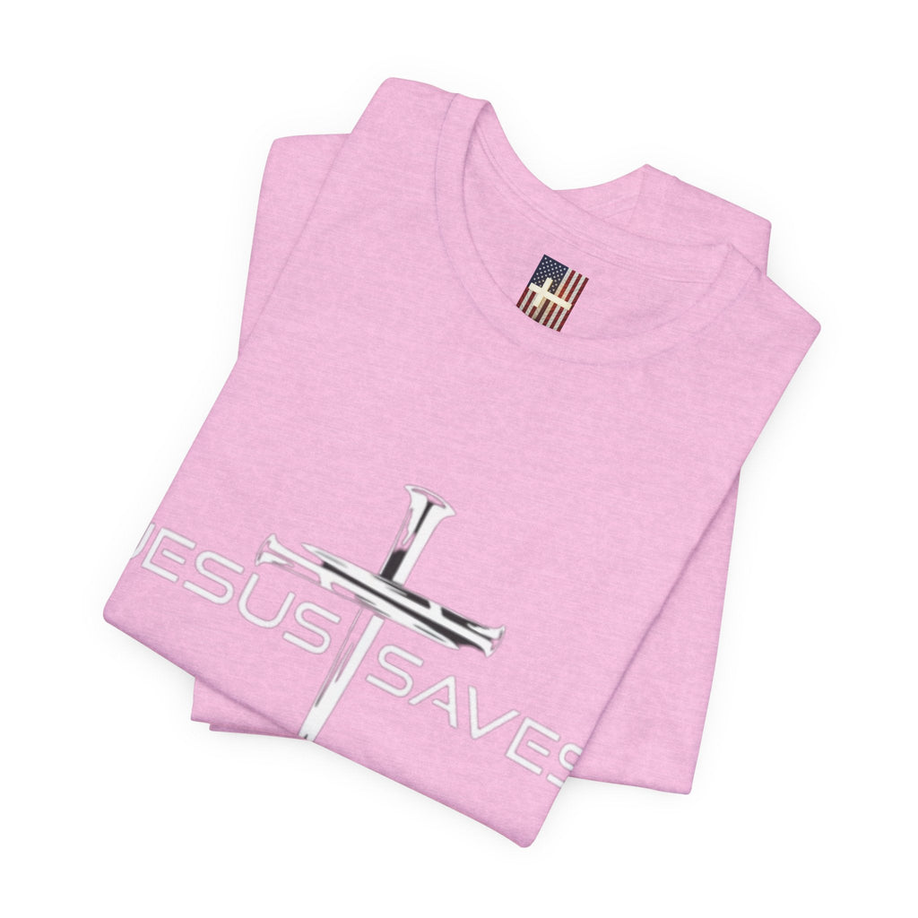 Jesus Saves T-shirt – 3 Nails Crucifix Cross Christian T-shirt for Redemption Faith & Bold Salvation Printify