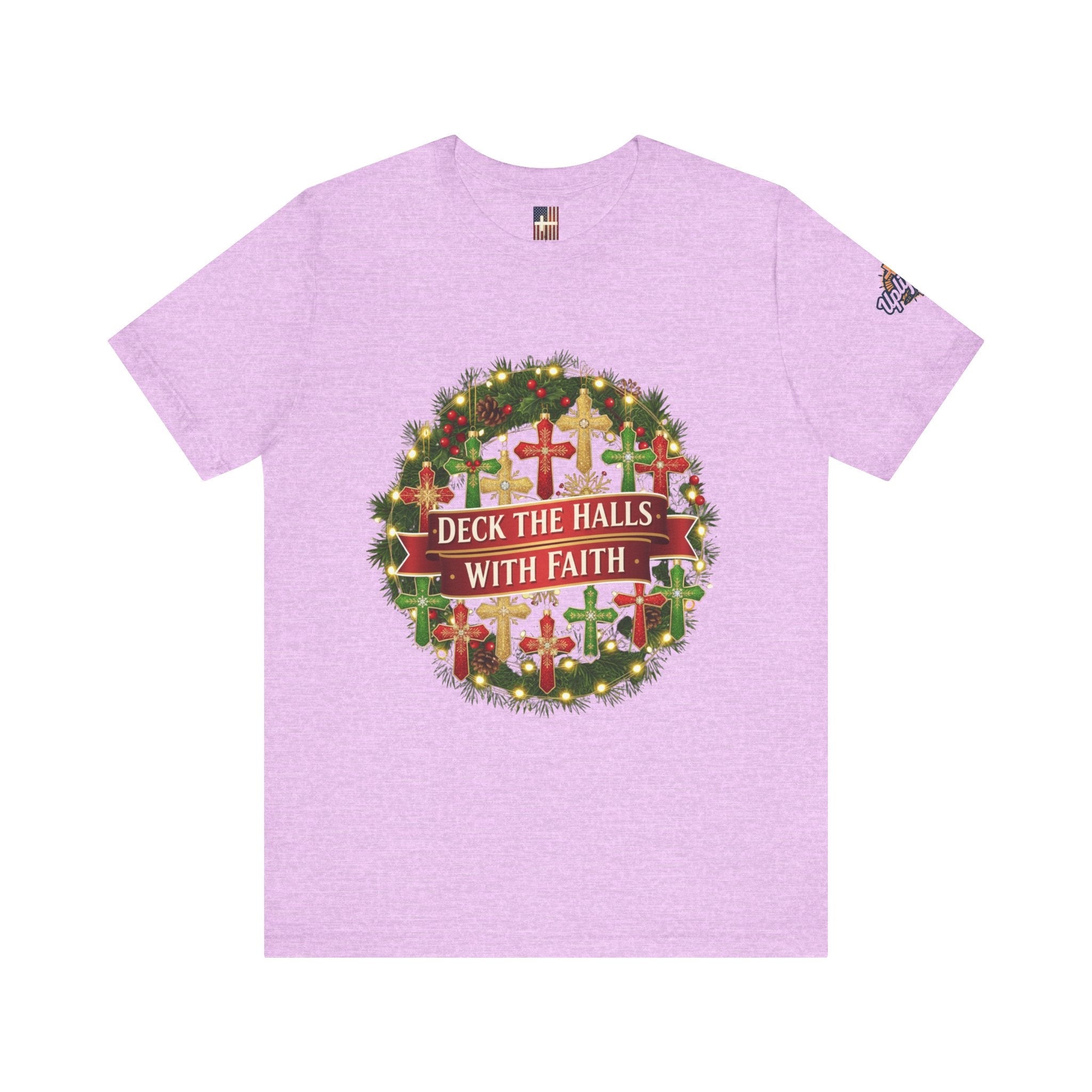 🎄 Deck the Halls with Faith – Christian Christmas T-Shirt | Cross Ornament Design & Festive Garland | Bold Holiday Faith Tee by Uplifted Gear Printify