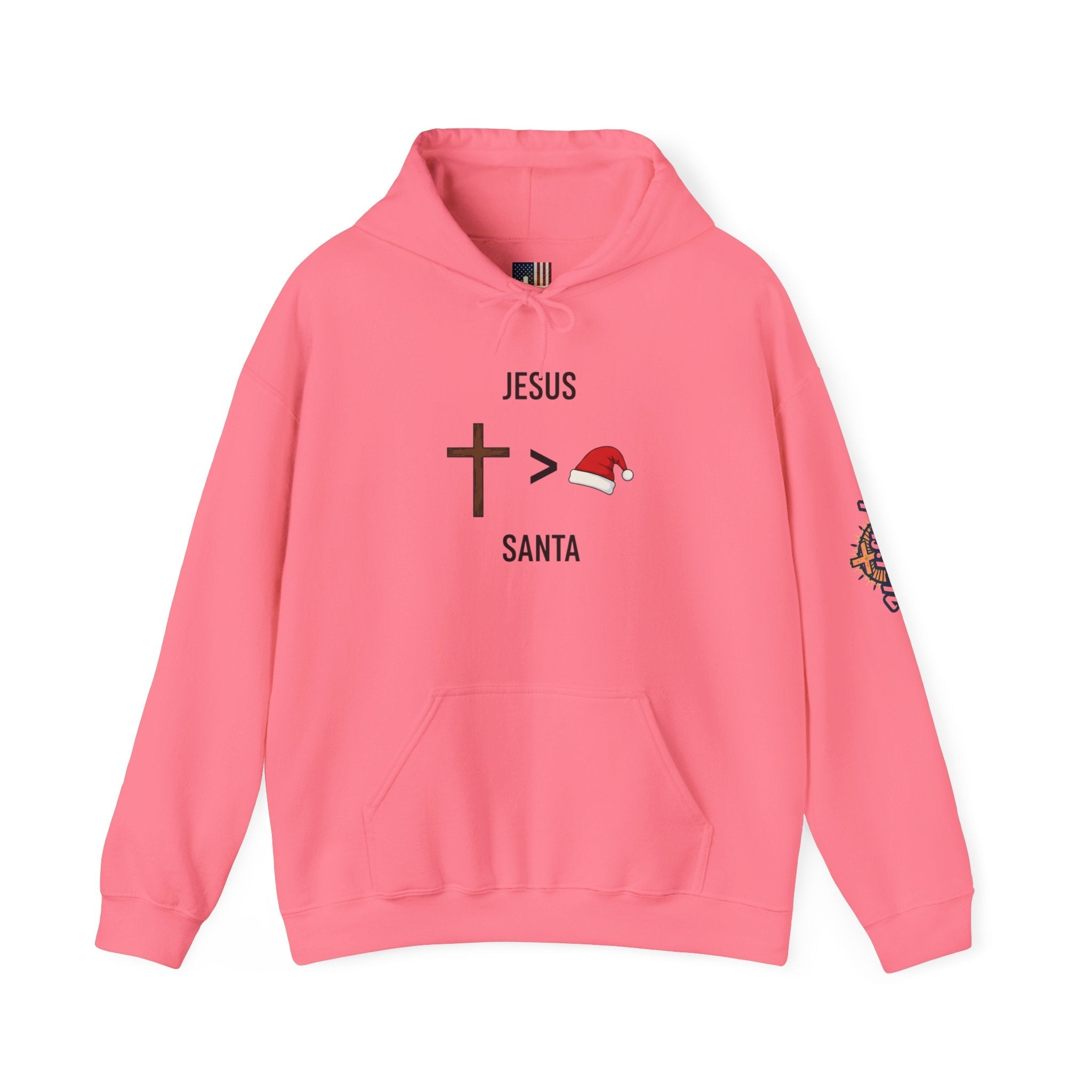 🎄 Jesus > Santa – Minimalist Christian Christmas Hoodie | Bold Faith Over Holiday Tee | Cross vs Santa Hat Design | Uplifted Gear Printify