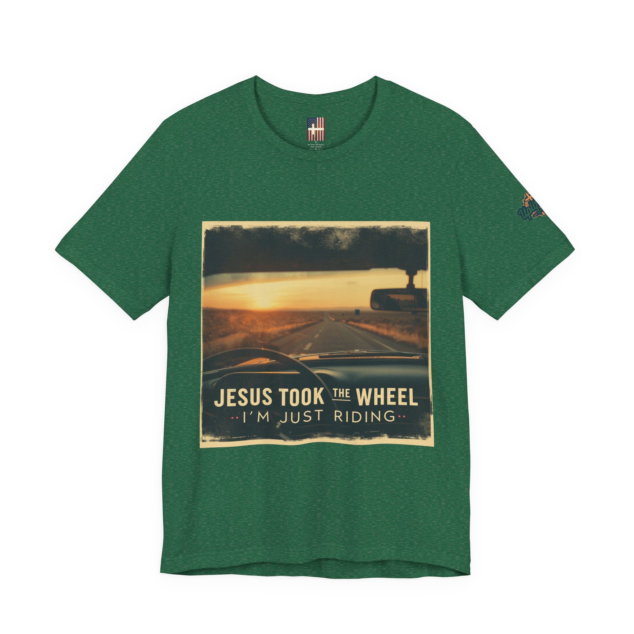Jesus Took the Wheel I'm Just Riding T-shirt – Funny Christian Convertible Car T-shirt for Surrendered Faith & Humor Printify