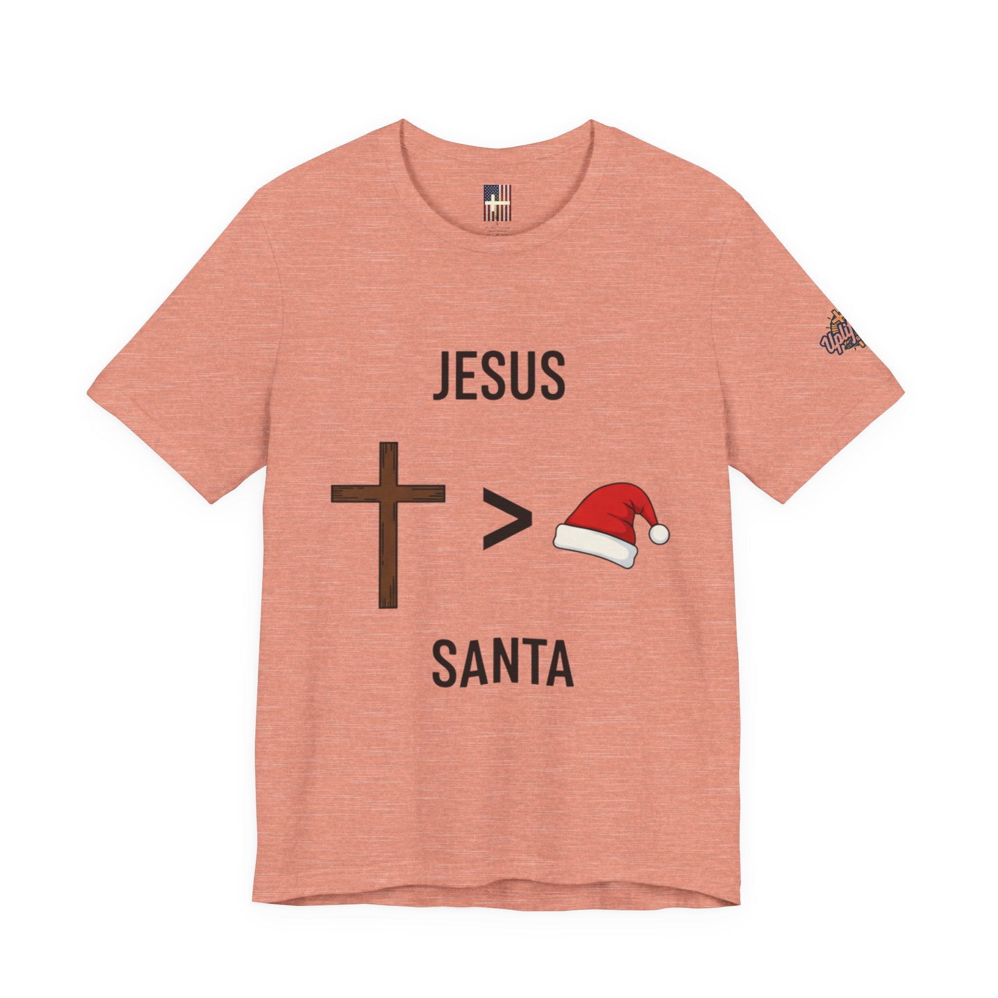 🎄 Jesus > Santa – Minimalist Christian Christmas T-Shirt | Bold Faith Over Holiday Tee | Cross vs Santa Hat Design | Uplifted Gear Printify