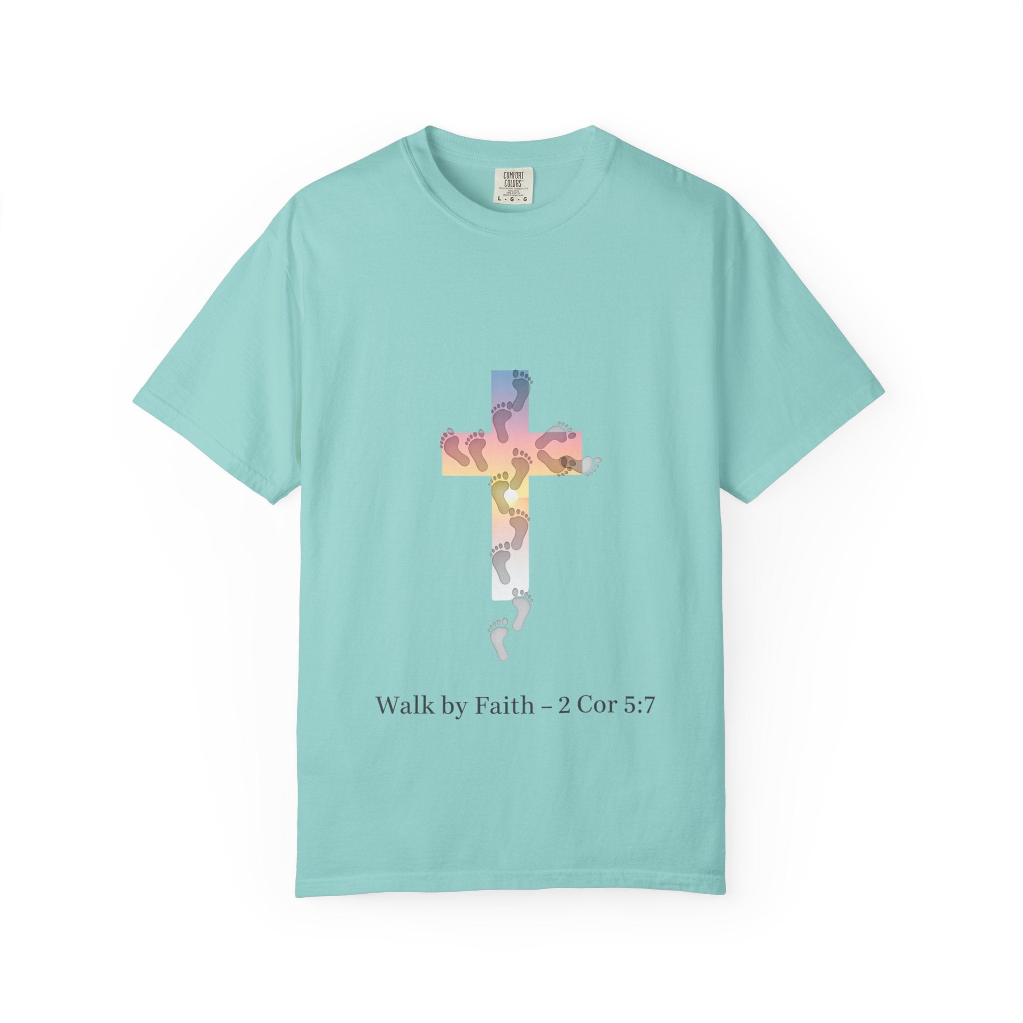 Walk by Faith T-Shirt – Cross & Footprints Christian Tee for Bold Believers Printify