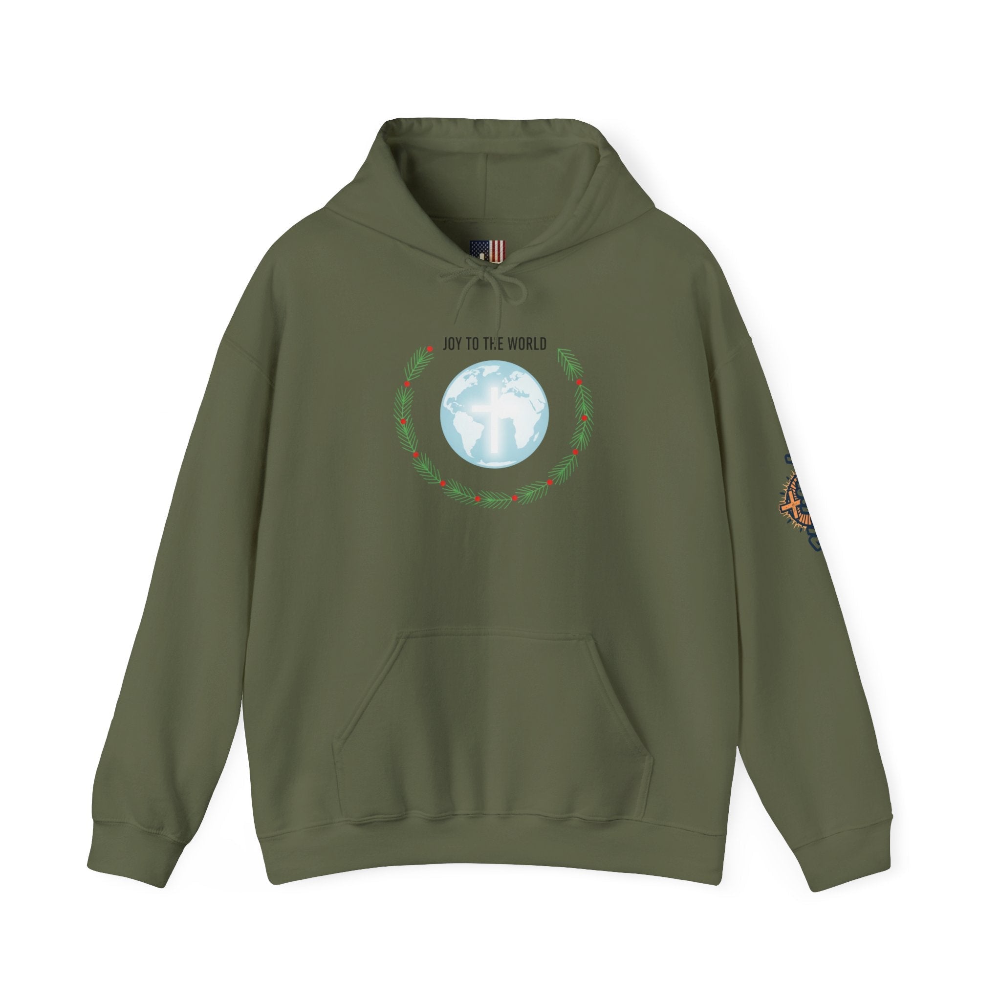 Joy to the World Hoodie – Wreath Earth Nativity Christian Christmas Sweatshirt for Isaiah 9:6 Holiday Faith & Festive Joy Printify
