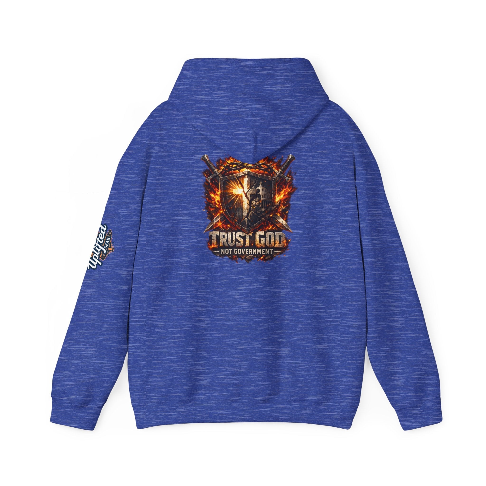 Trust God Not Government Shield Hoodie — Patriotic Christian Faith Hoodie Printify