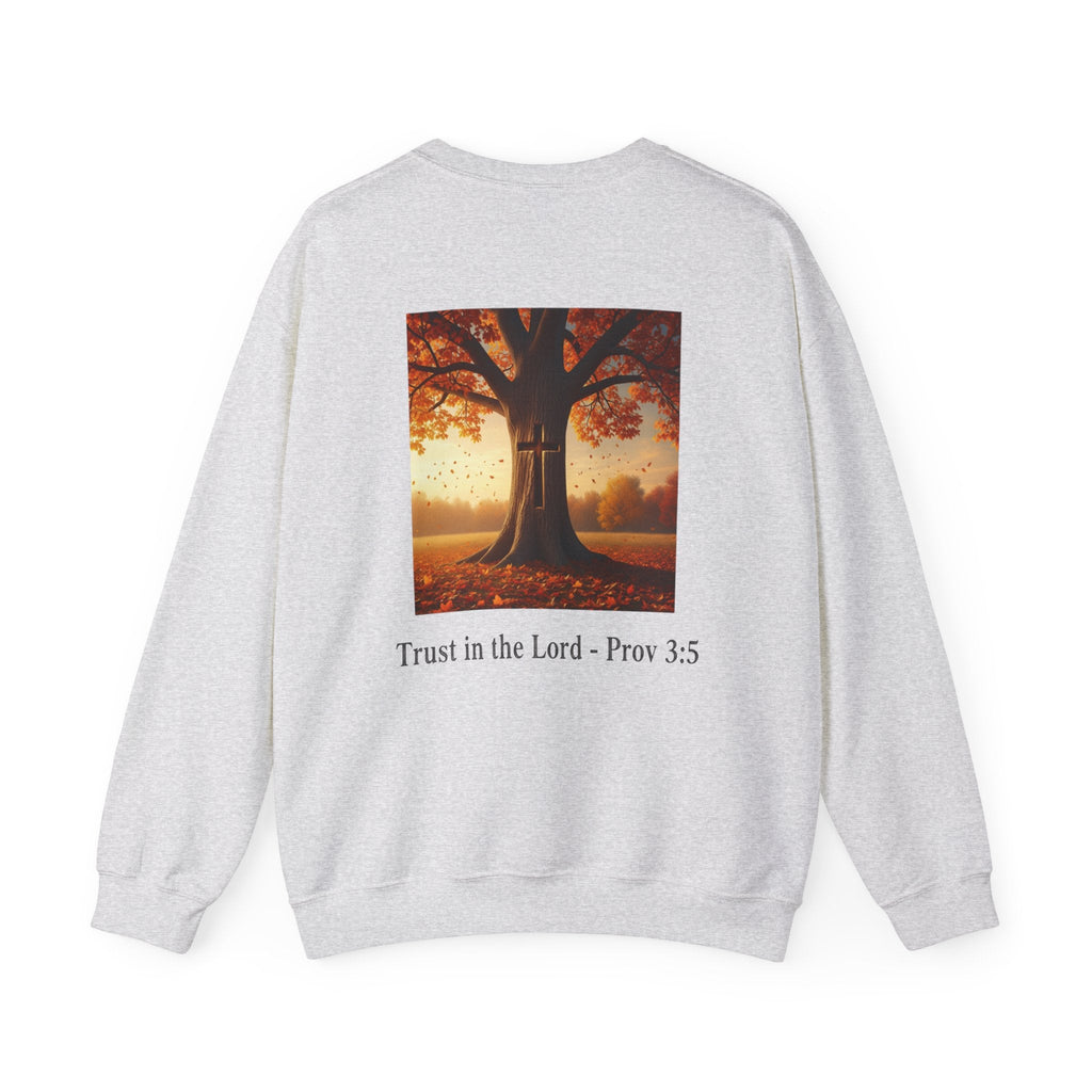 Trust in the Lord Sweatshirt – Autumn Tree Proverbs 3:5 Christian Sweatshirt for Cozy Faith Printify