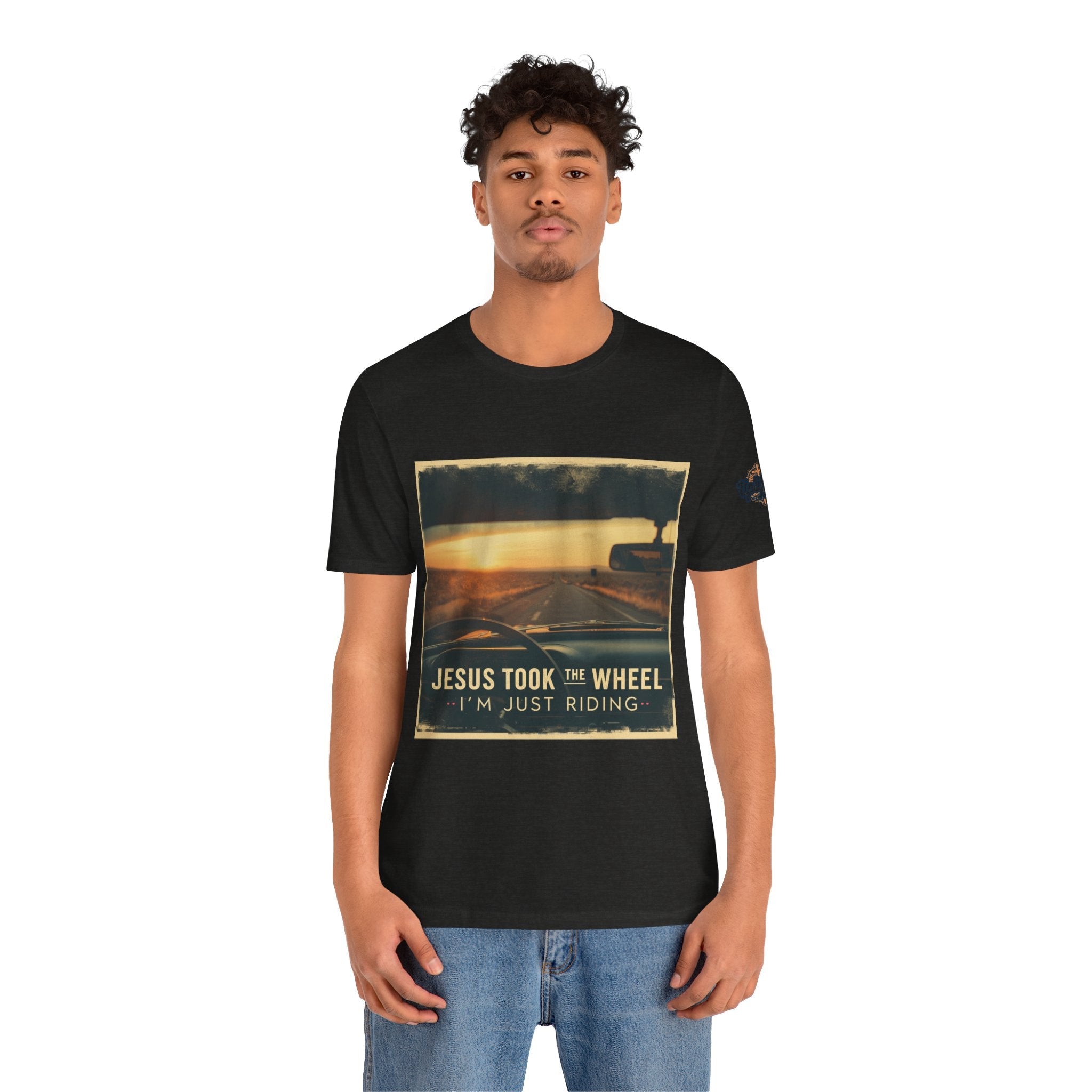 Jesus Took the Wheel I'm Just Riding T-shirt – Funny Christian Convertible Car T-shirt for Surrendered Faith & Humor Printify