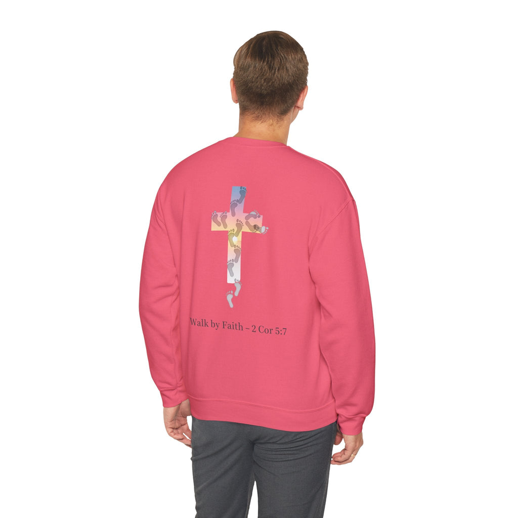 Walk by Faith Sweatshirt – Cross & Footprints Christian Sweatshirt for Cozy Inspiration Printify