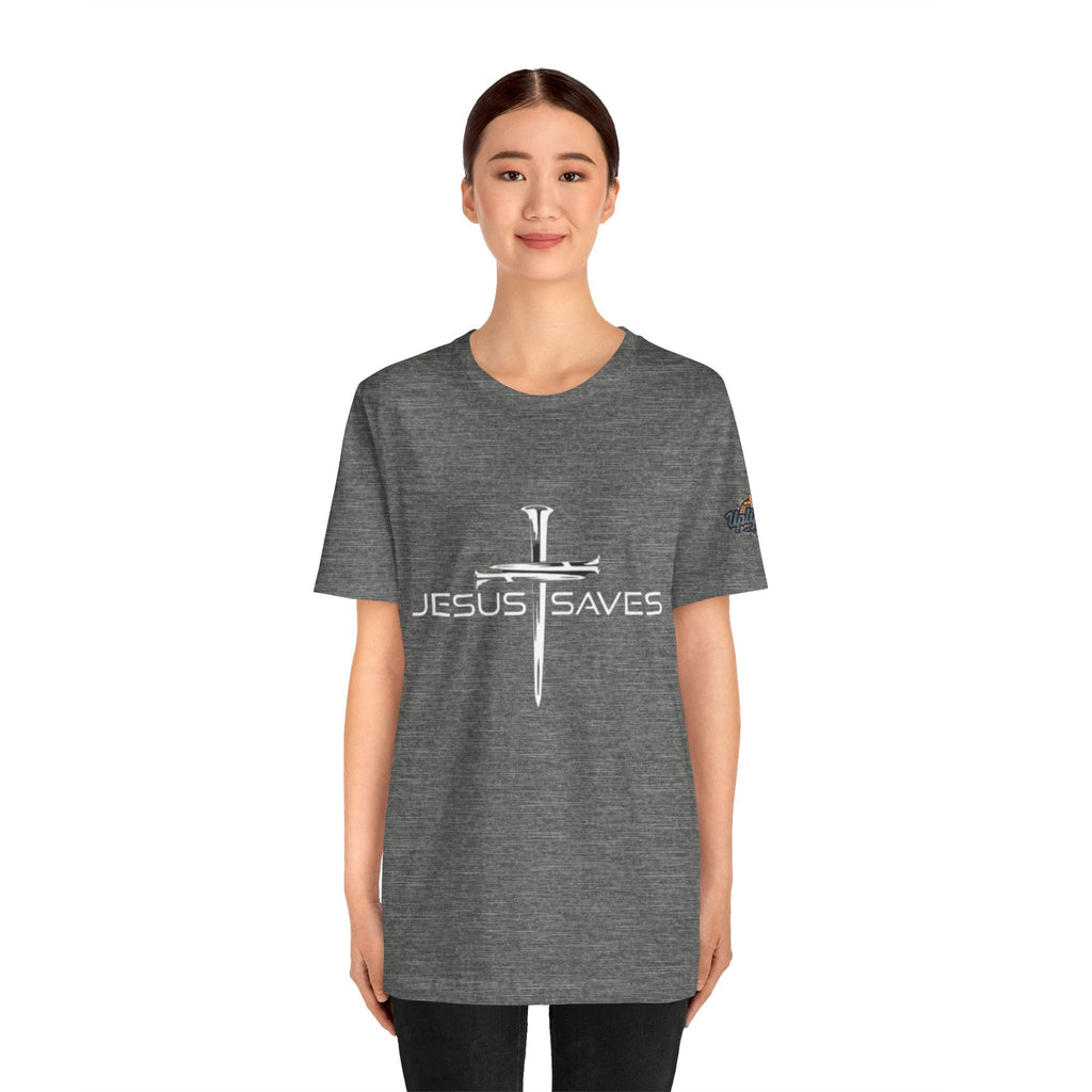 Jesus Saves T-shirt – 3 Nails Crucifix Cross Christian T-shirt for Redemption Faith & Bold Salvation Printify
