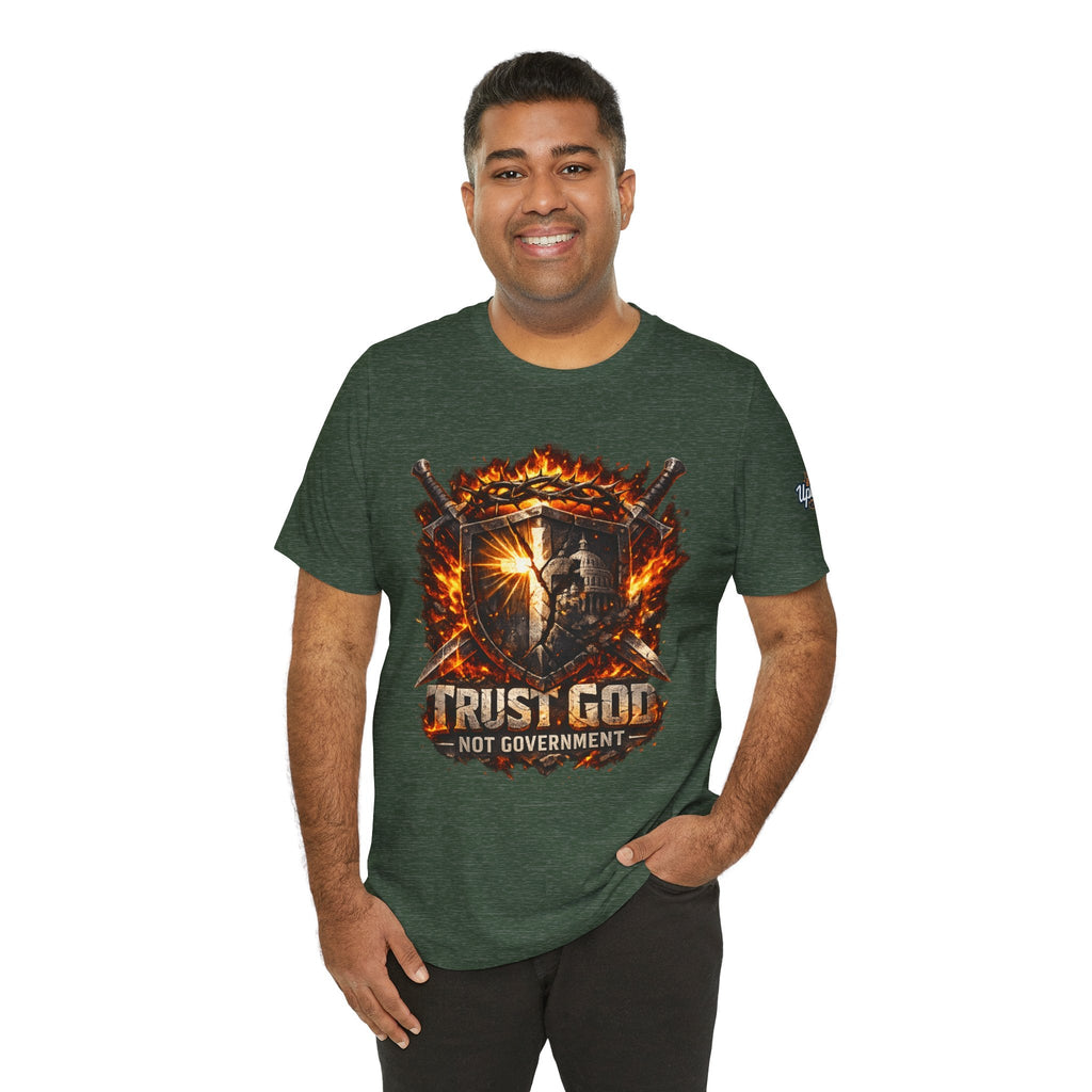 Trust God Not Government Shield Tee — Patriotic Christian Faith T-Shirt Printify