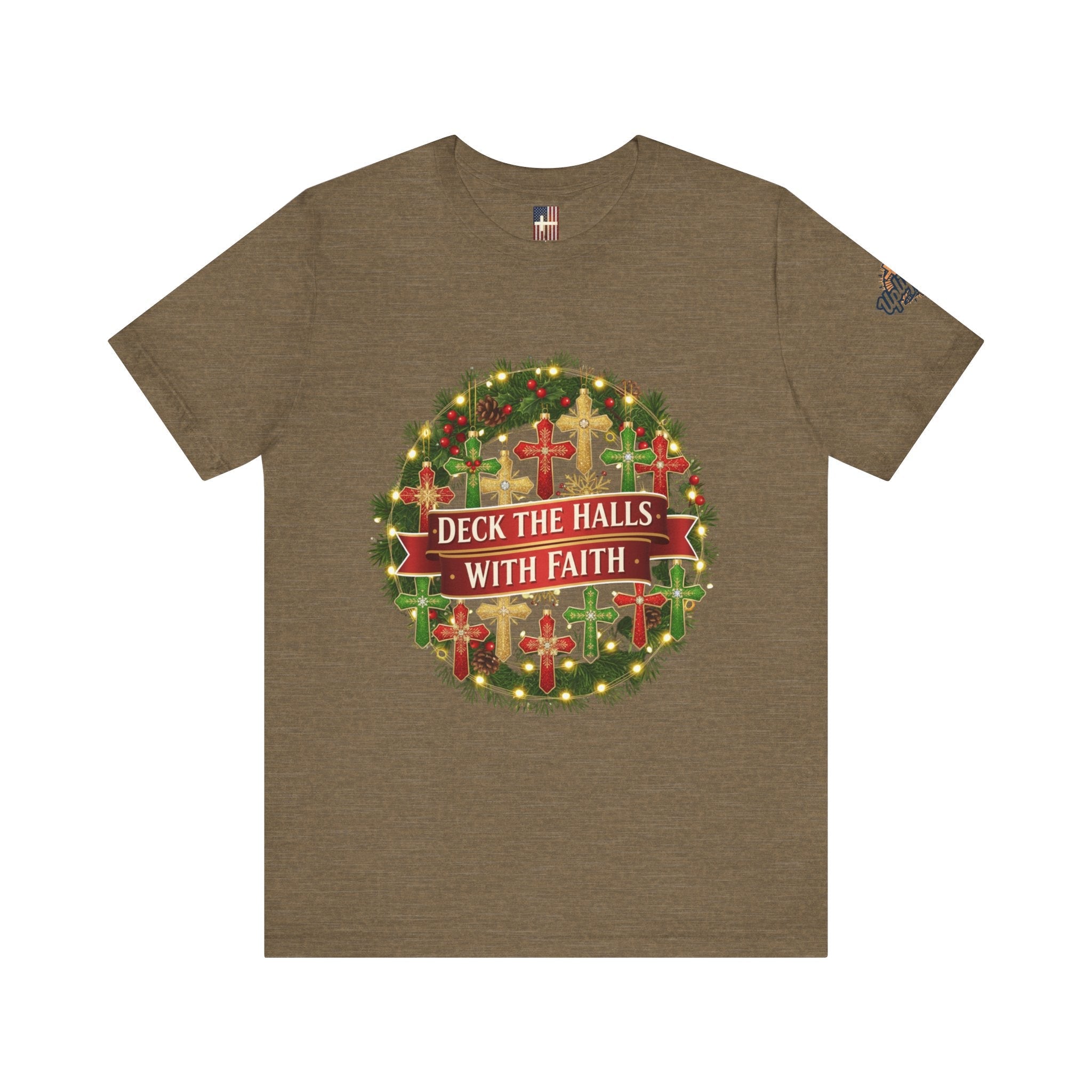 🎄 Deck the Halls with Faith – Christian Christmas T-Shirt | Cross Ornament Design & Festive Garland | Bold Holiday Faith Tee by Uplifted Gear Printify