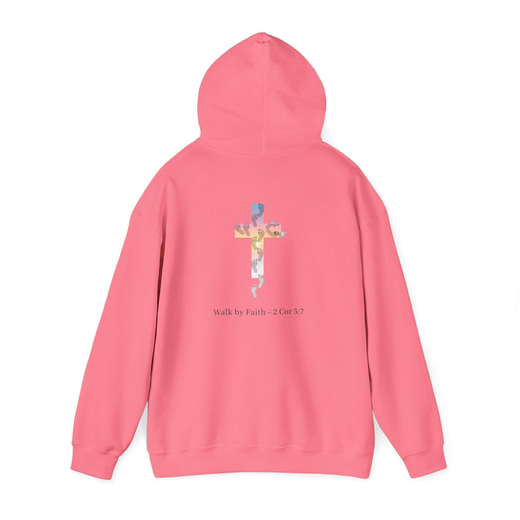 Walk by Faith Hoodie – Cross & Footprints Christian Hoodie for Cozy Inspiration Printify
