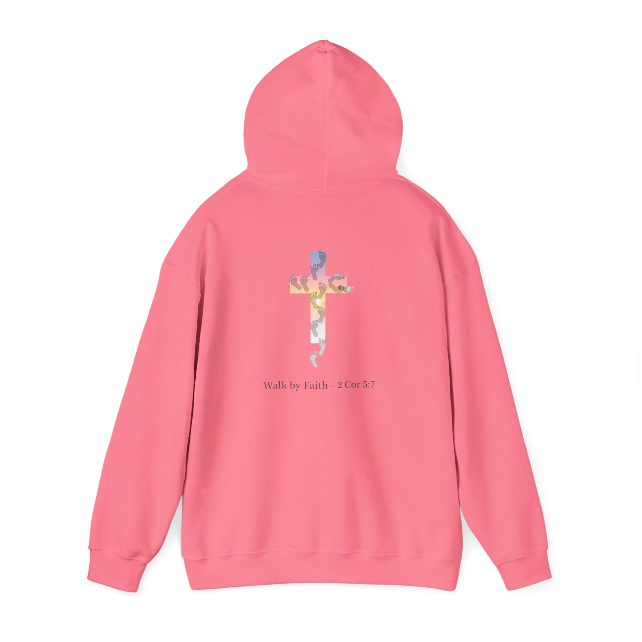 Walk by Faith Hoodie – Cross & Footprints Christian Hoodie for Cozy Inspiration Printify