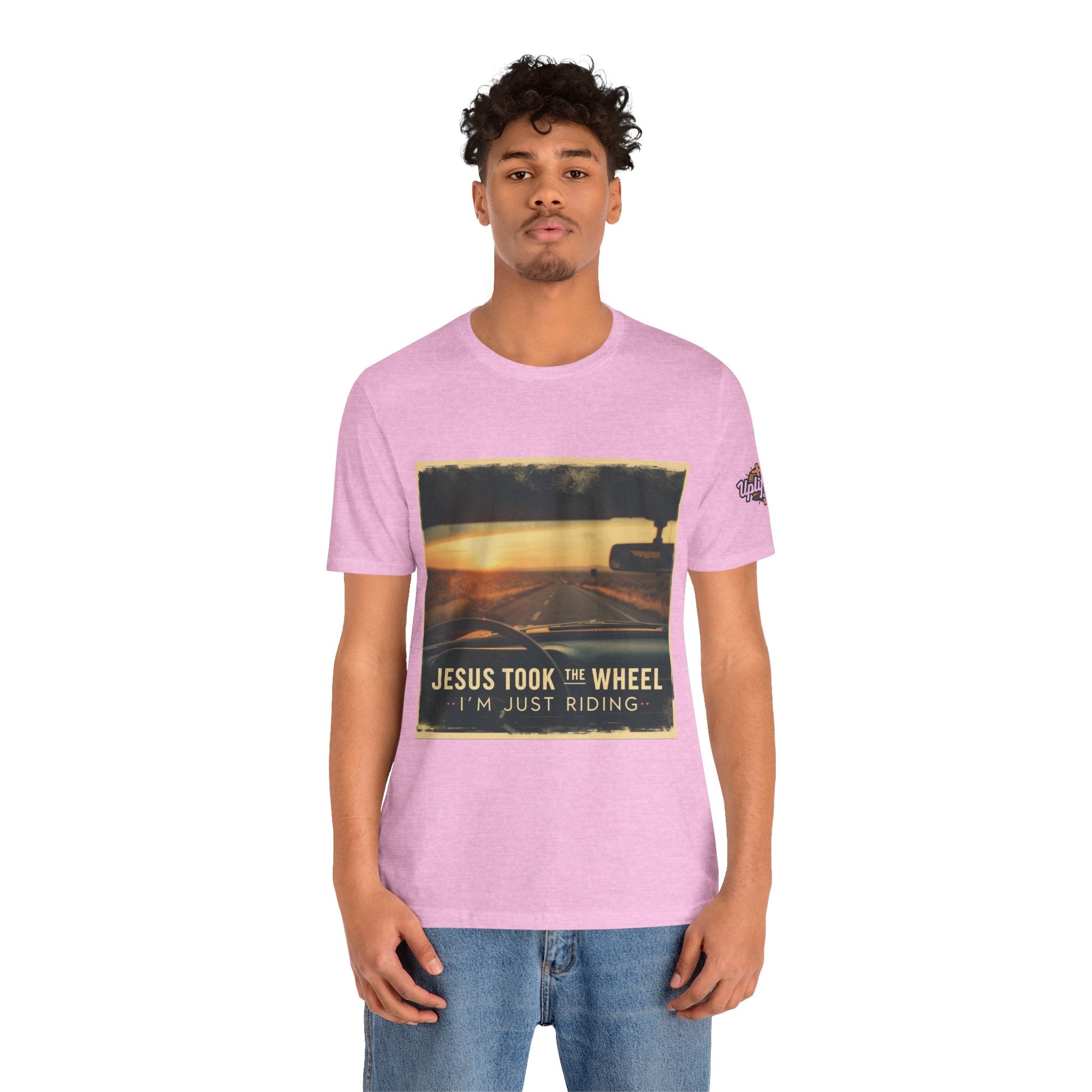 Jesus Took the Wheel I'm Just Riding T-shirt – Funny Christian Convertible Car T-shirt for Surrendered Faith & Humor Printify