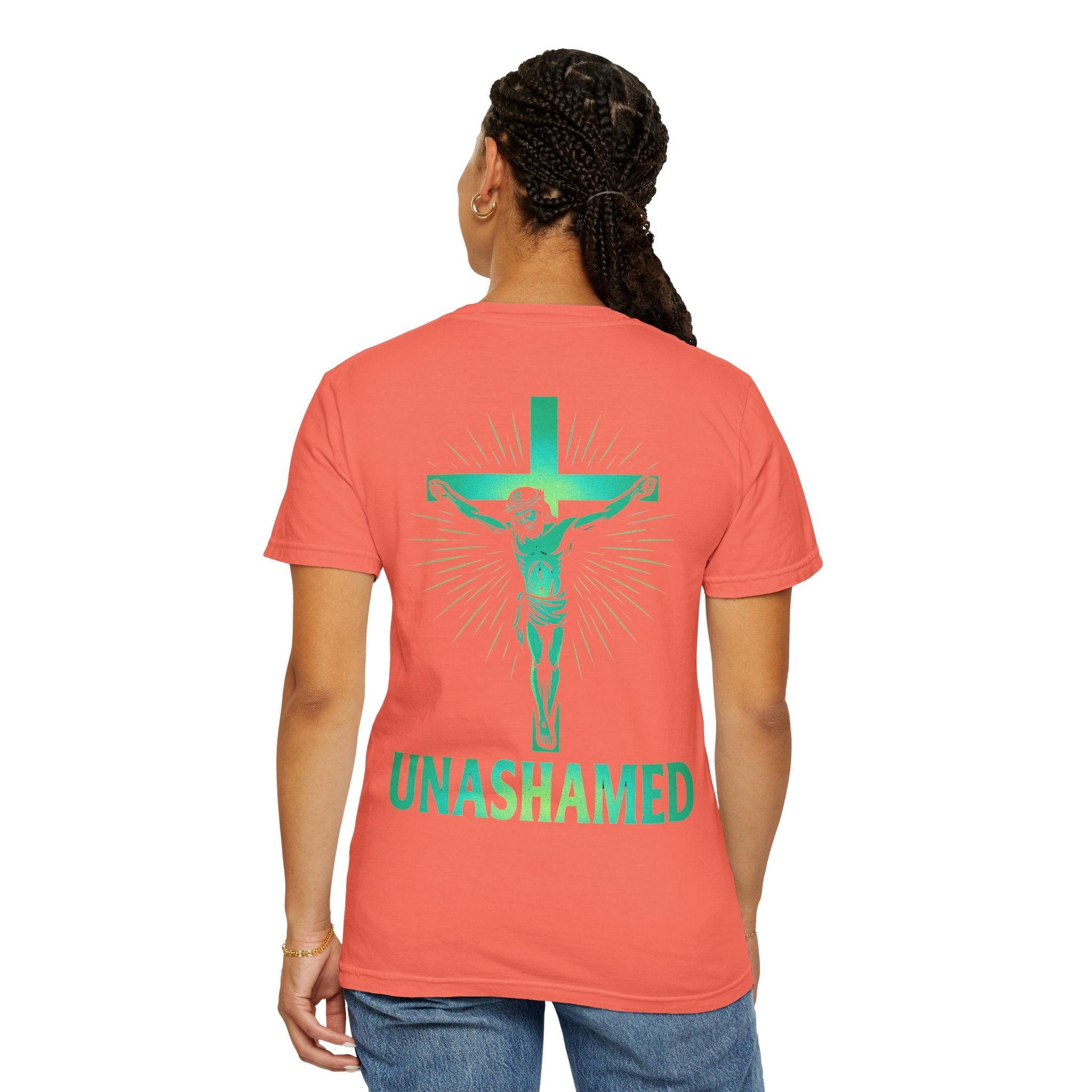 Unashamed T-shirt – Romans 1:16 Crucifixion Christian t-shirt for Bold Unwavering Faith Printify