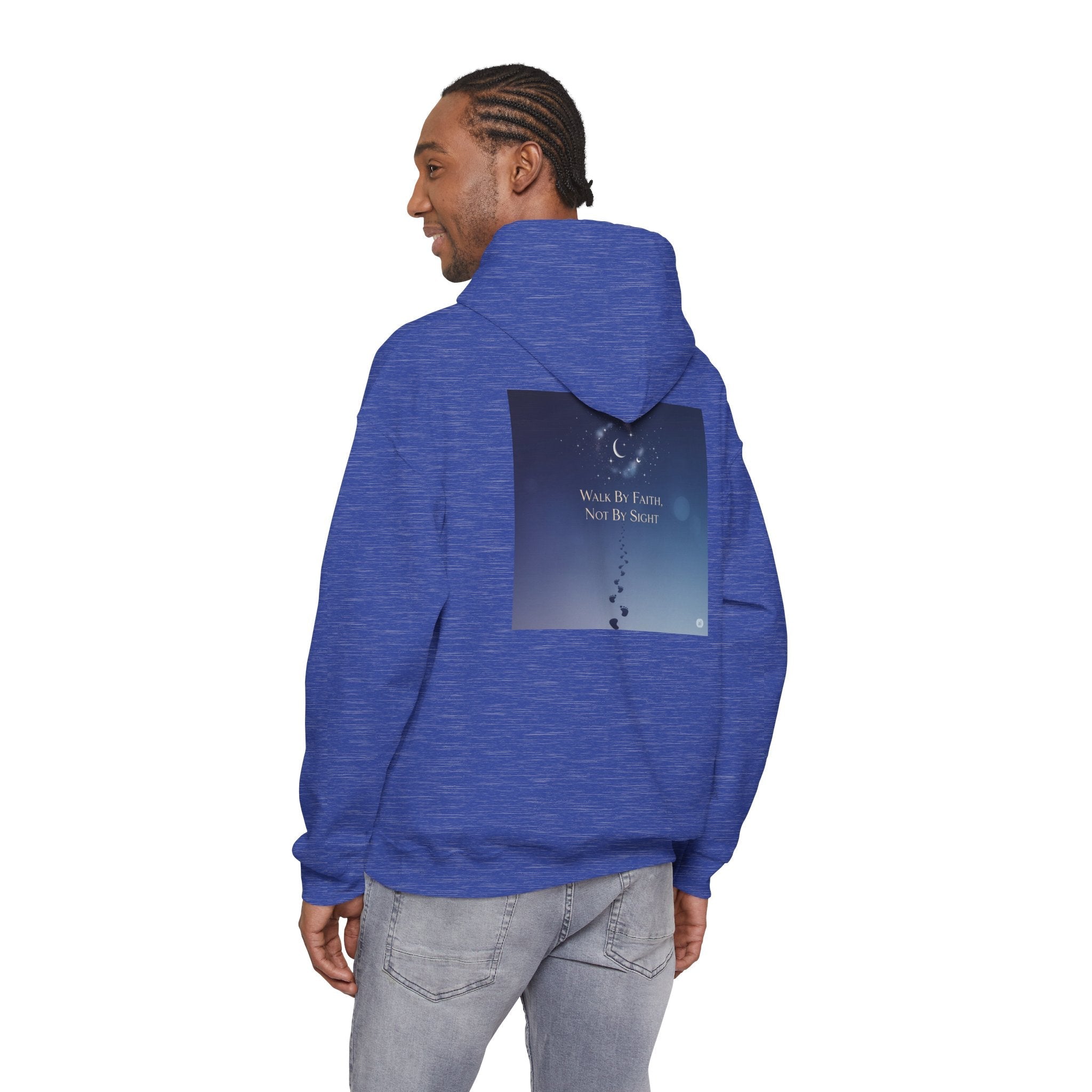 Walk by Faith, Not by Sight Hoodie – Moonlit Footprints Christian Hoodie for Cozy Nights Printify