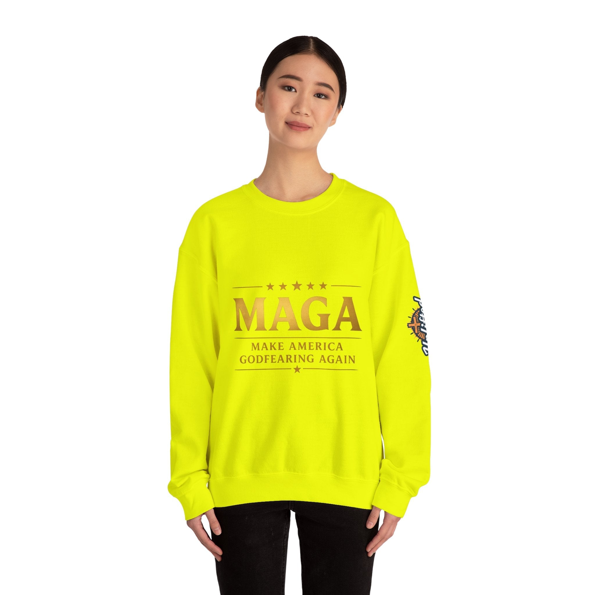 Sweatshirt — "MAGA Make America Godfearing Again" Gold Logo Crewneck Printify