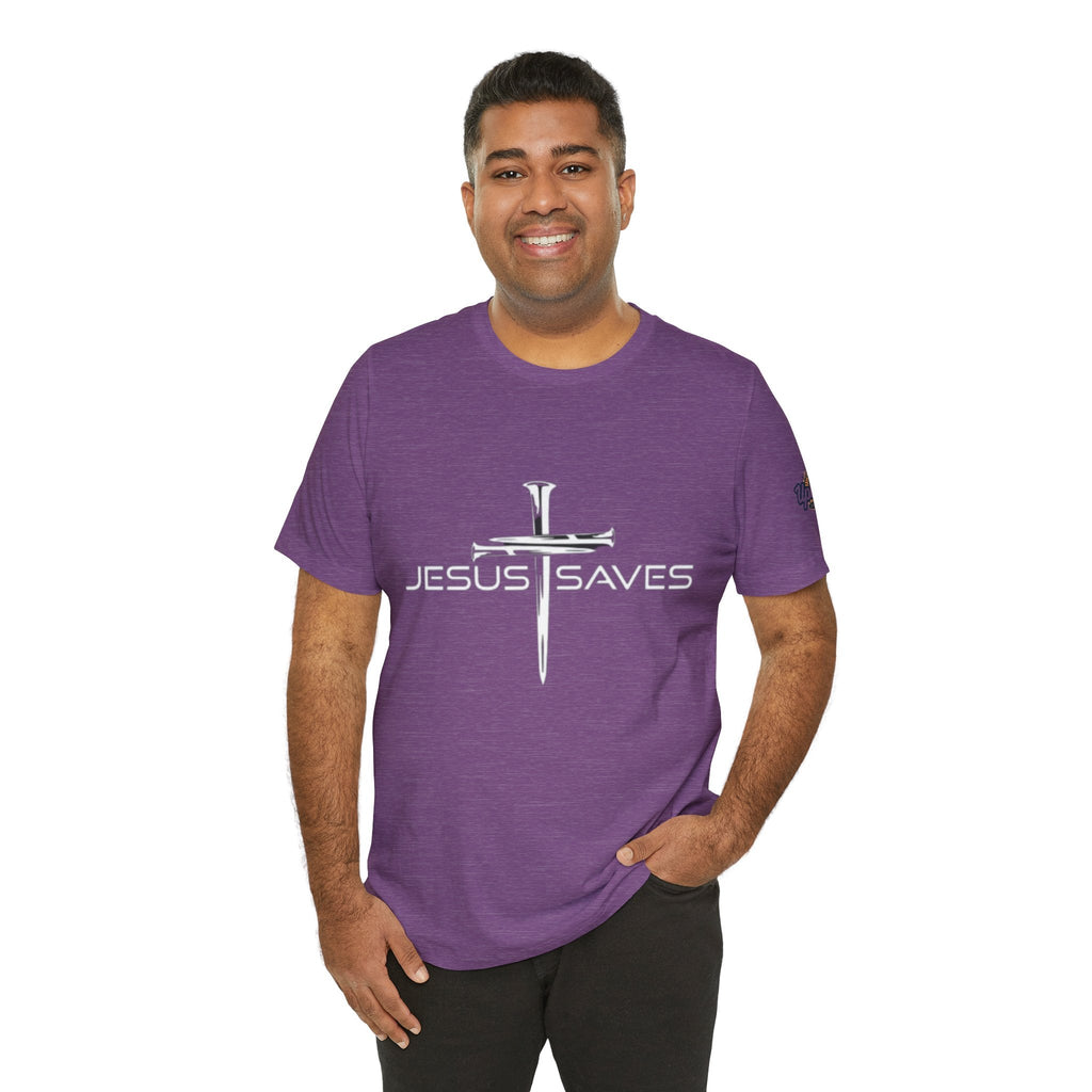 Jesus Saves T-shirt – 3 Nails Crucifix Cross Christian T-shirt for Redemption Faith & Bold Salvation Printify