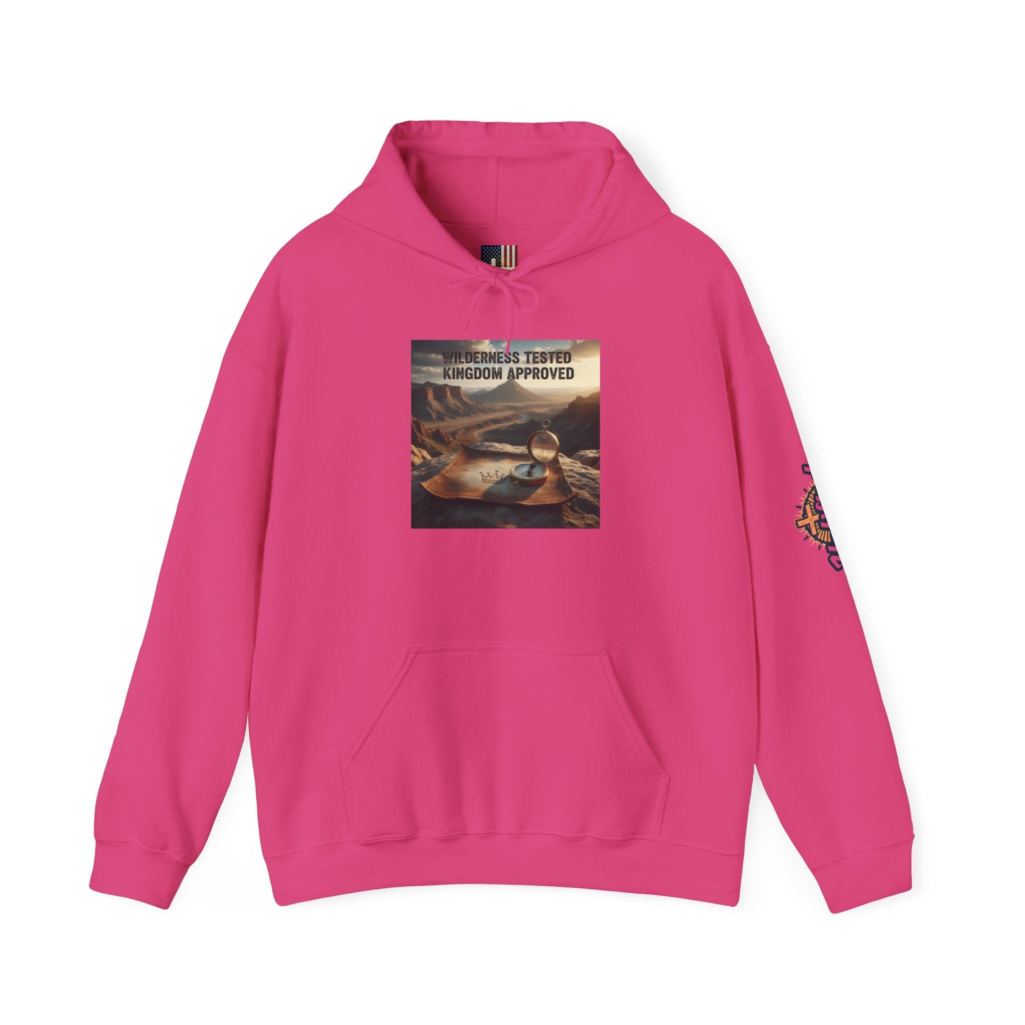 Wilderness Tested Kingdom Approved Hoodie – Mountain Desert Compass Crown Christian Sweatshirt for Biblical Adventure Faith Printify