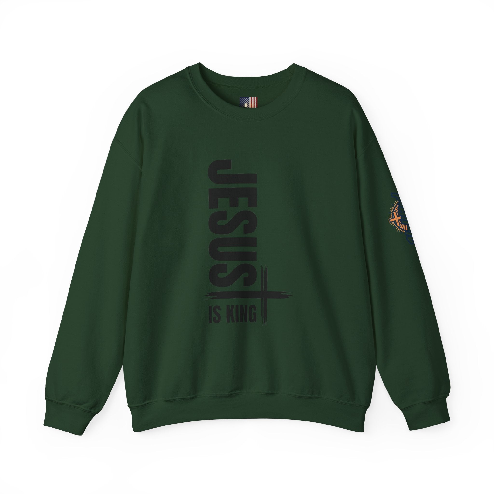 Jesus Is King Sweatshirt | Modern Typographic Cross Christian Sweatshirt Printify