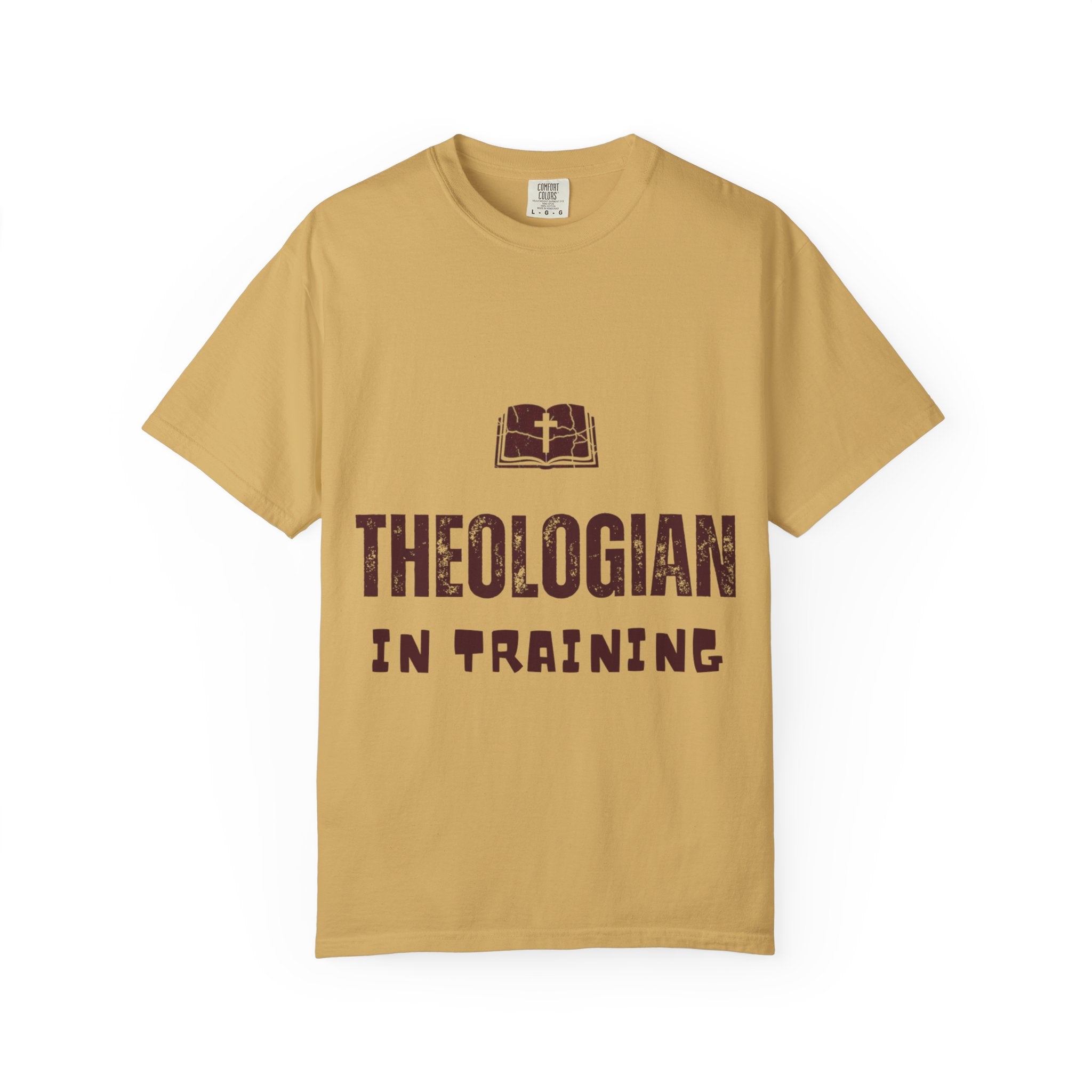 Theologian in Training T-Shirt – Open Bible & Cross Christian Tee for Faithful Learners Printify