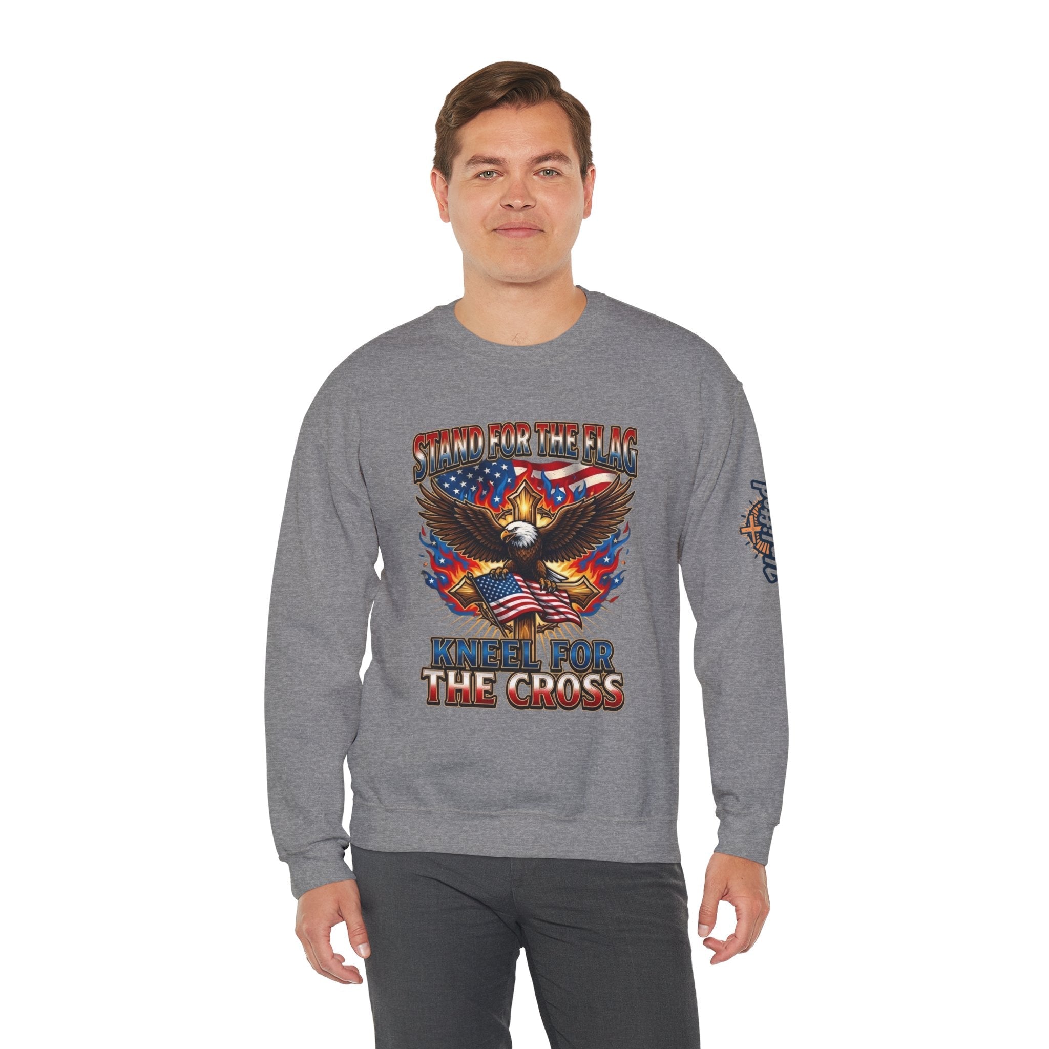 Stand for the Flag Kneel for the Cross Sweatshirt | Patriotic Eagle Sweatshirt Printify