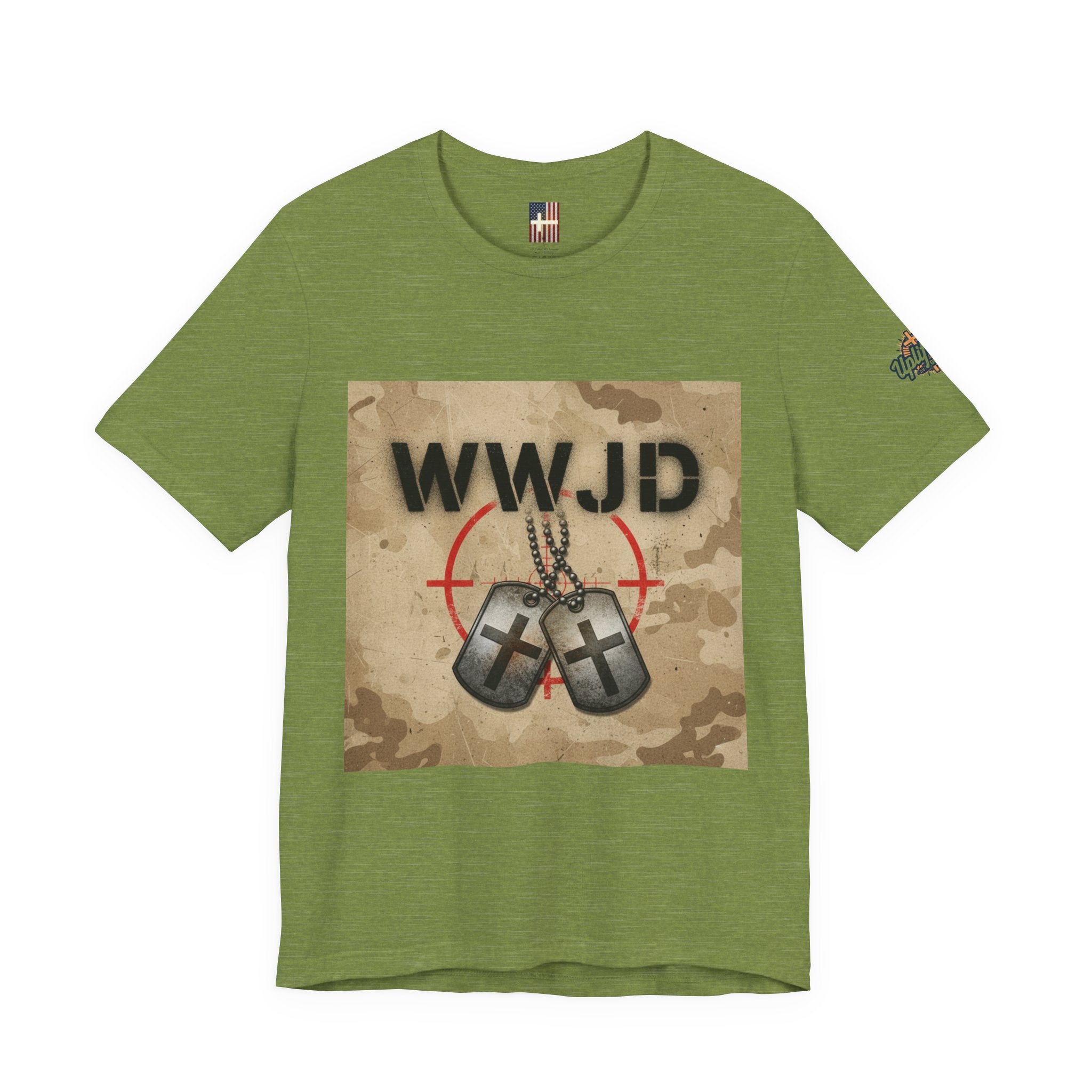WWJD T-shirt – Military Dog Tags What Would Jesus Do Camo Christian T-shirt for Bold Faith & Streetwear Printify