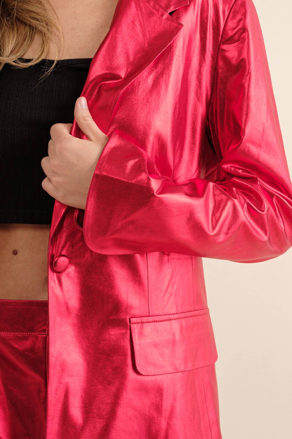 Sleek Metallic Red Blazer Set Pretty Little Patriot