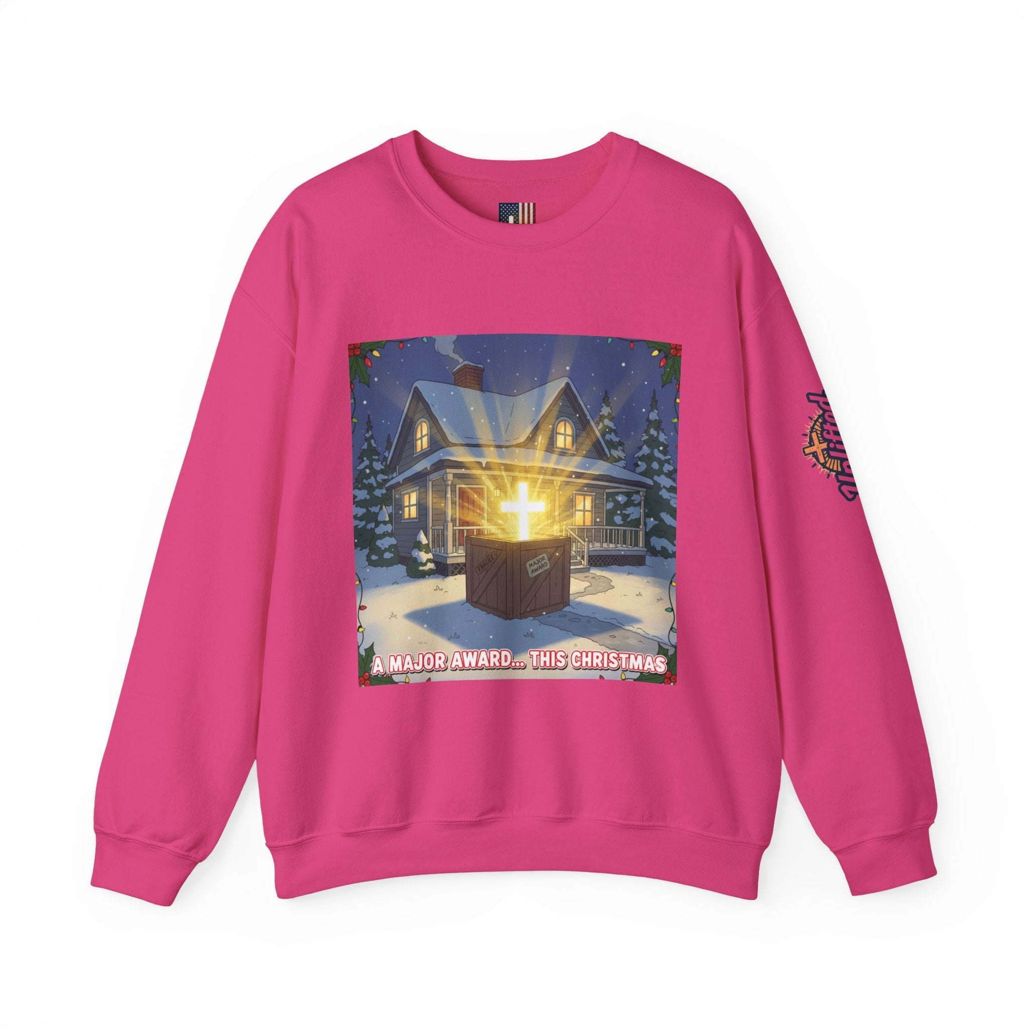 A Major Award This Christmas Sweatshirt – Fragile Leg Lamp Parody Cross Unboxing Christian Sweatshirt for Hilarious Faith & Holiday Glow Printify