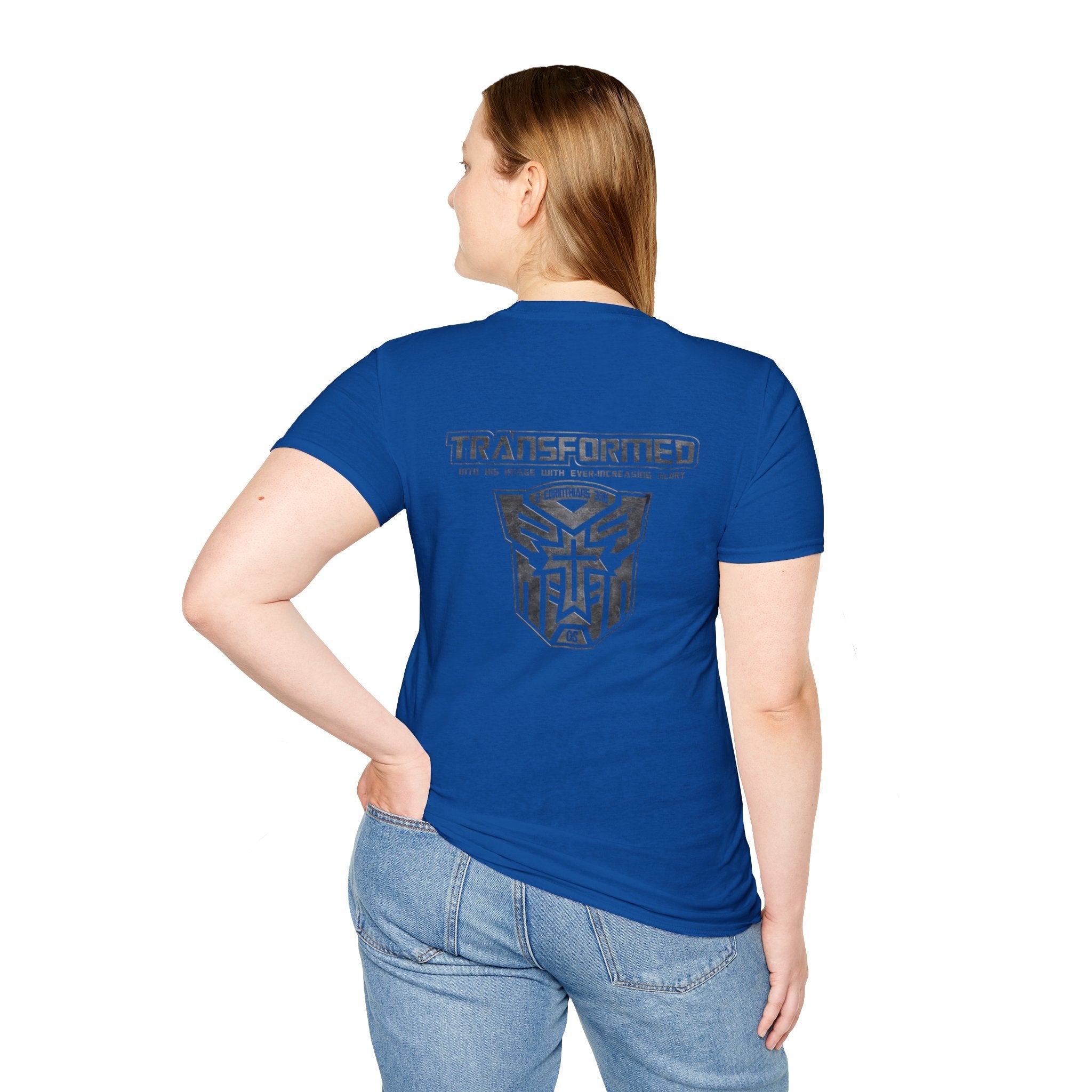 Transformer Logo Christian T-shirt | 2 Corinthians 3:18 Bible Verse T-shirt Printify