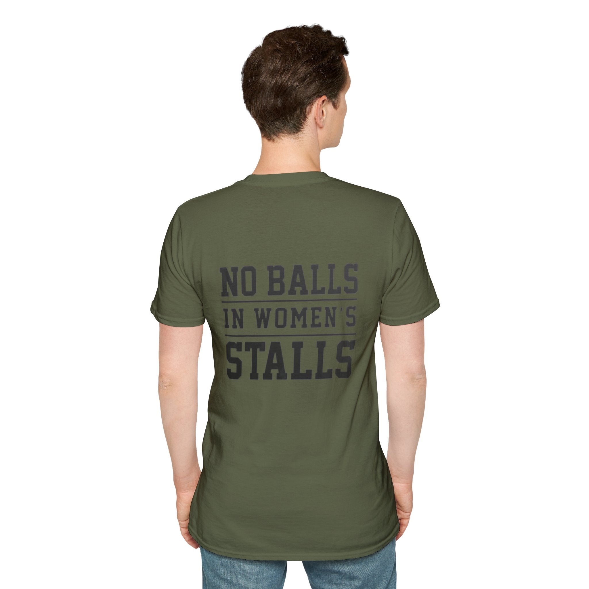 The Lord Says No Balls in Women's Stalls Statement T-Shirt Printify