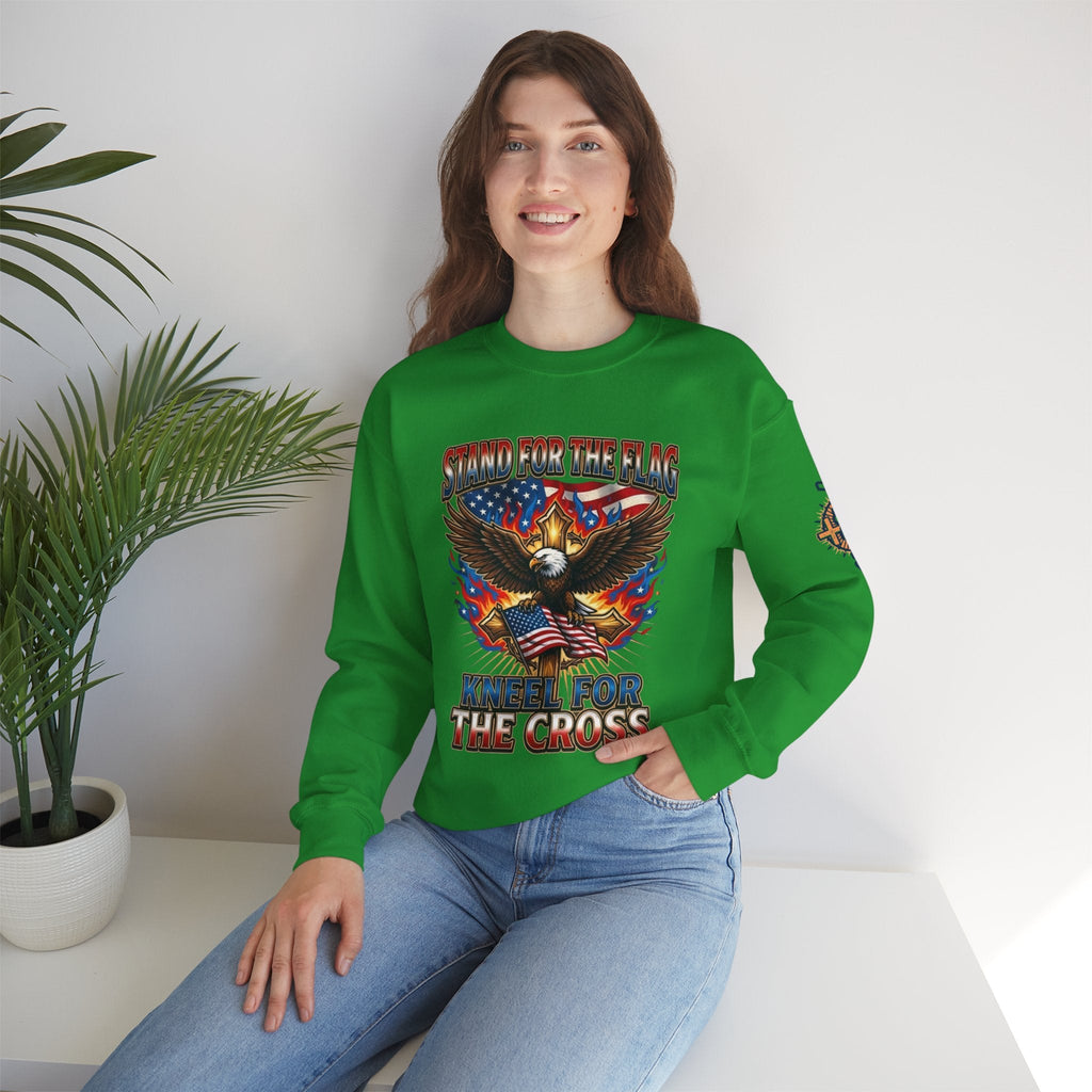 Stand for the Flag Kneel for the Cross Sweatshirt | Patriotic Eagle Sweatshirt Printify