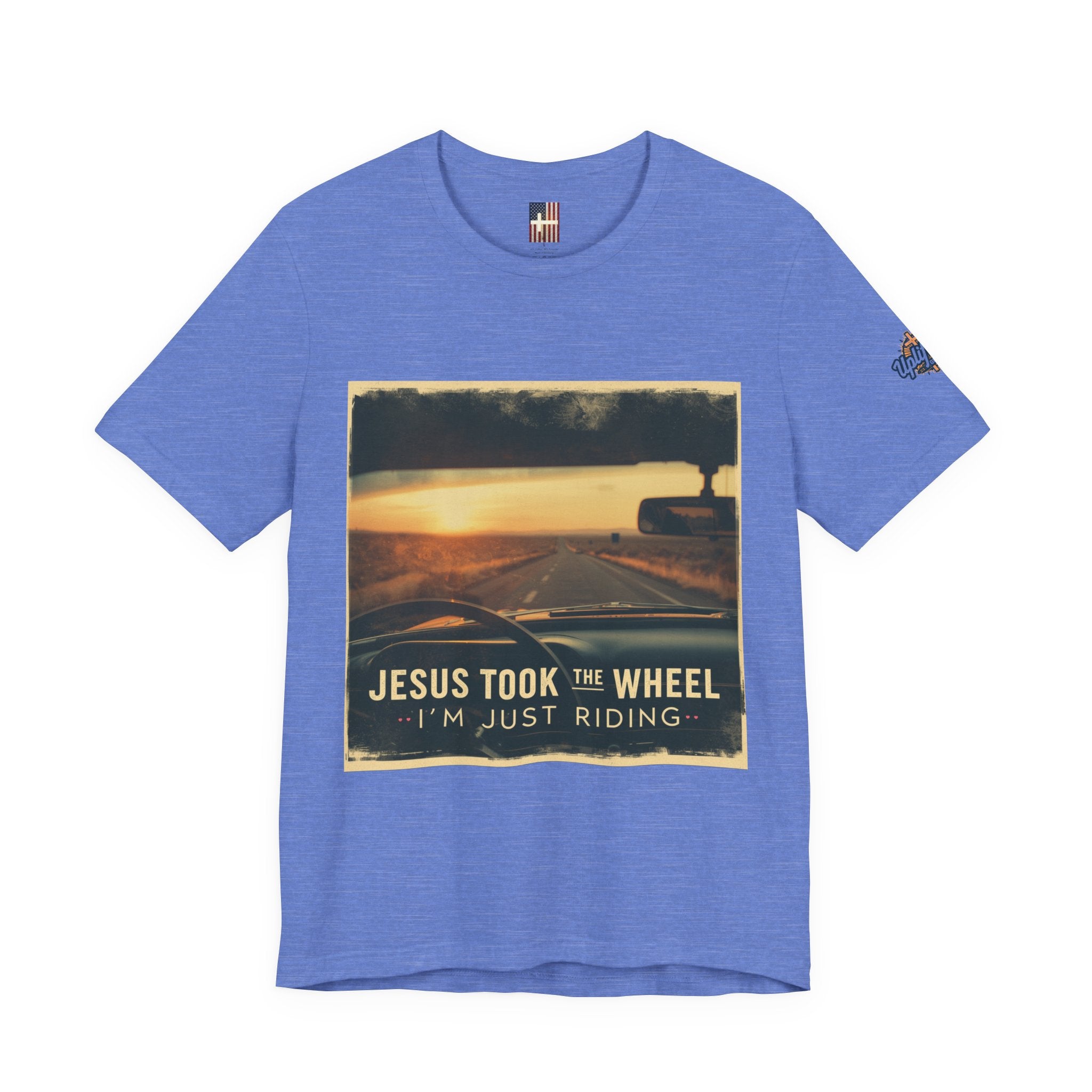 Jesus Took the Wheel I'm Just Riding T-shirt – Funny Christian Convertible Car T-shirt for Surrendered Faith & Humor Printify