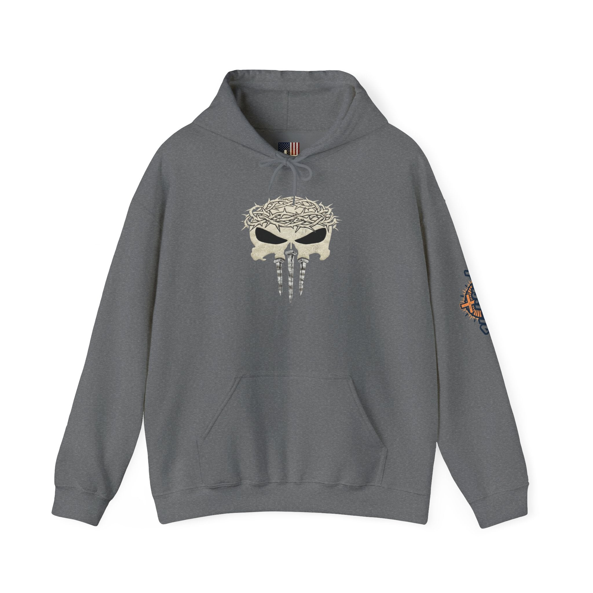Christian Skull Hoodie - Crown of Thorns & Nails - Warrior Faith Hoodie Printify