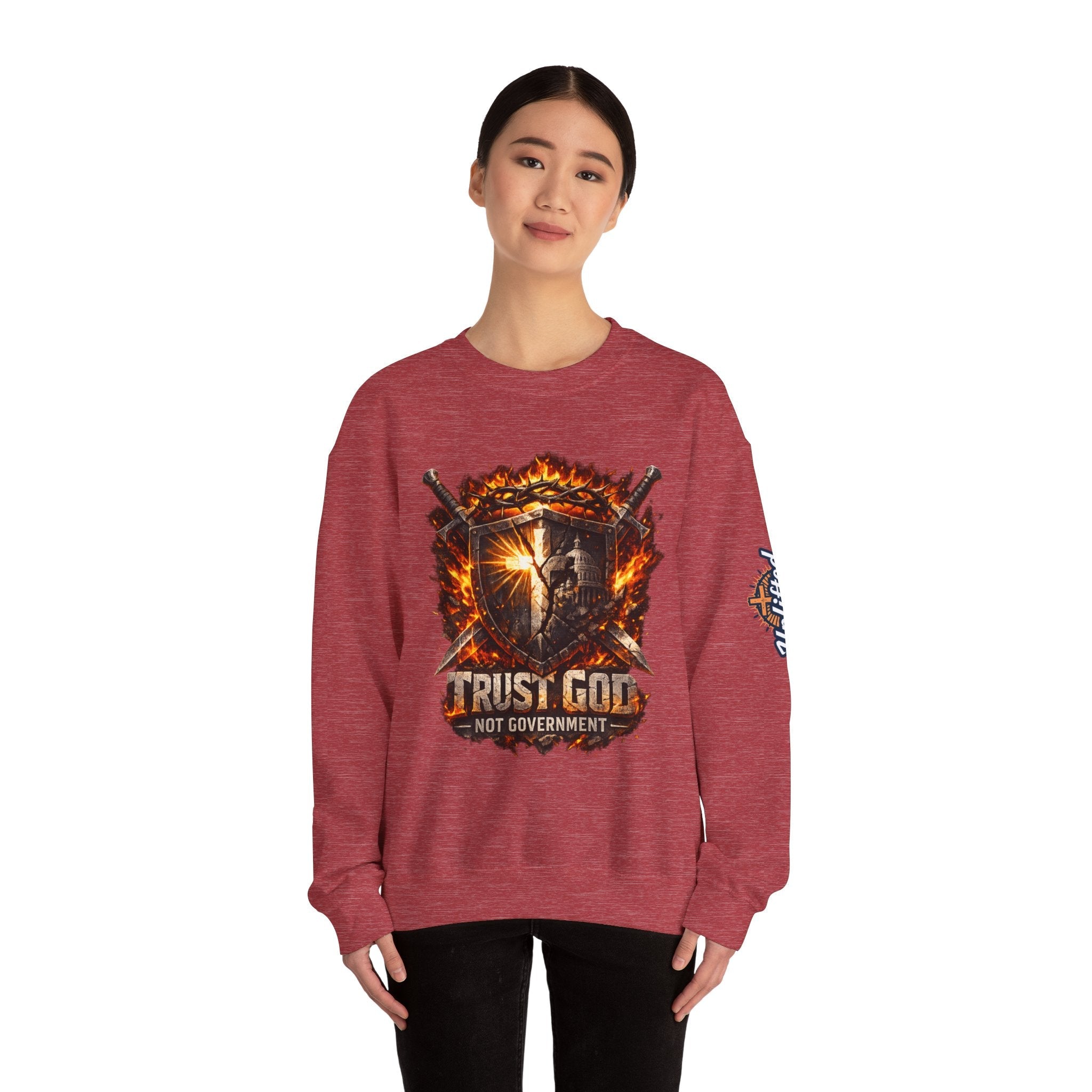 Trust God Not Government Shield Sweatshirt — Patriotic Christian Faith Sweatshirt Printify