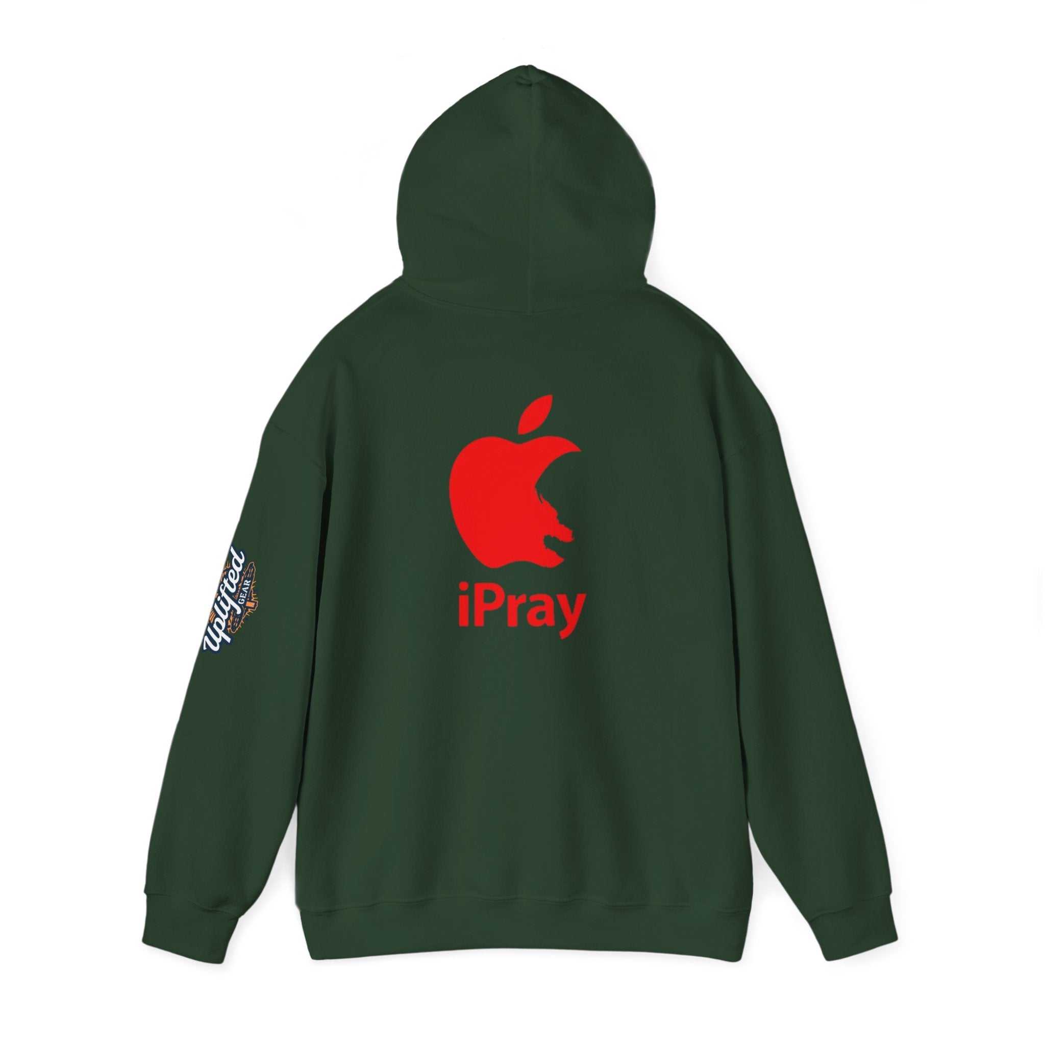 iPray Apple Logo Hoodie — Funny Christian Hoodie (Minimal Red Apple Graphic) Printify
