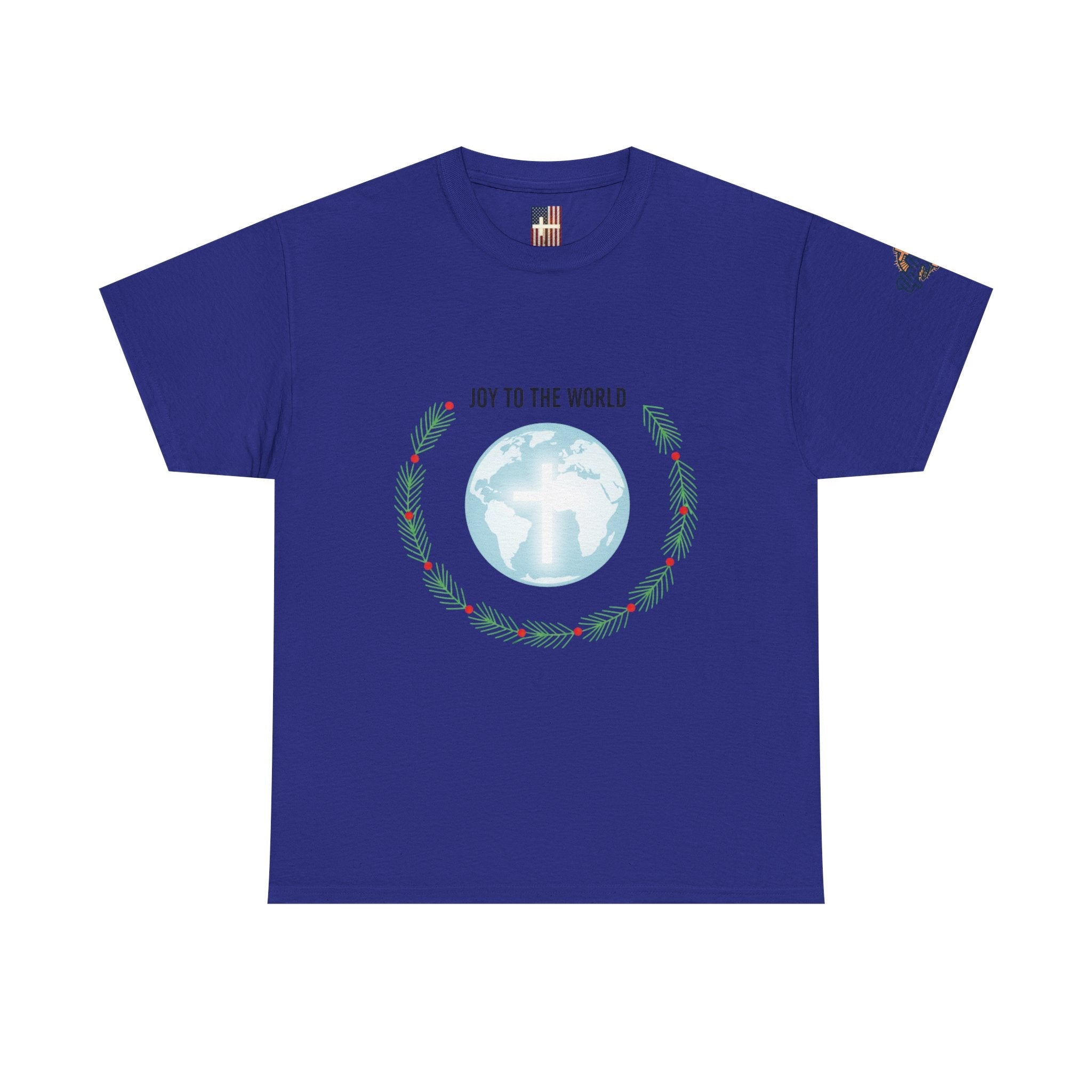 Joy to the World T-shirt – Wreath Earth Nativity Christian Christmas T-shirt for Isaiah 9:6 Holiday Faith & Festive Joy Printify