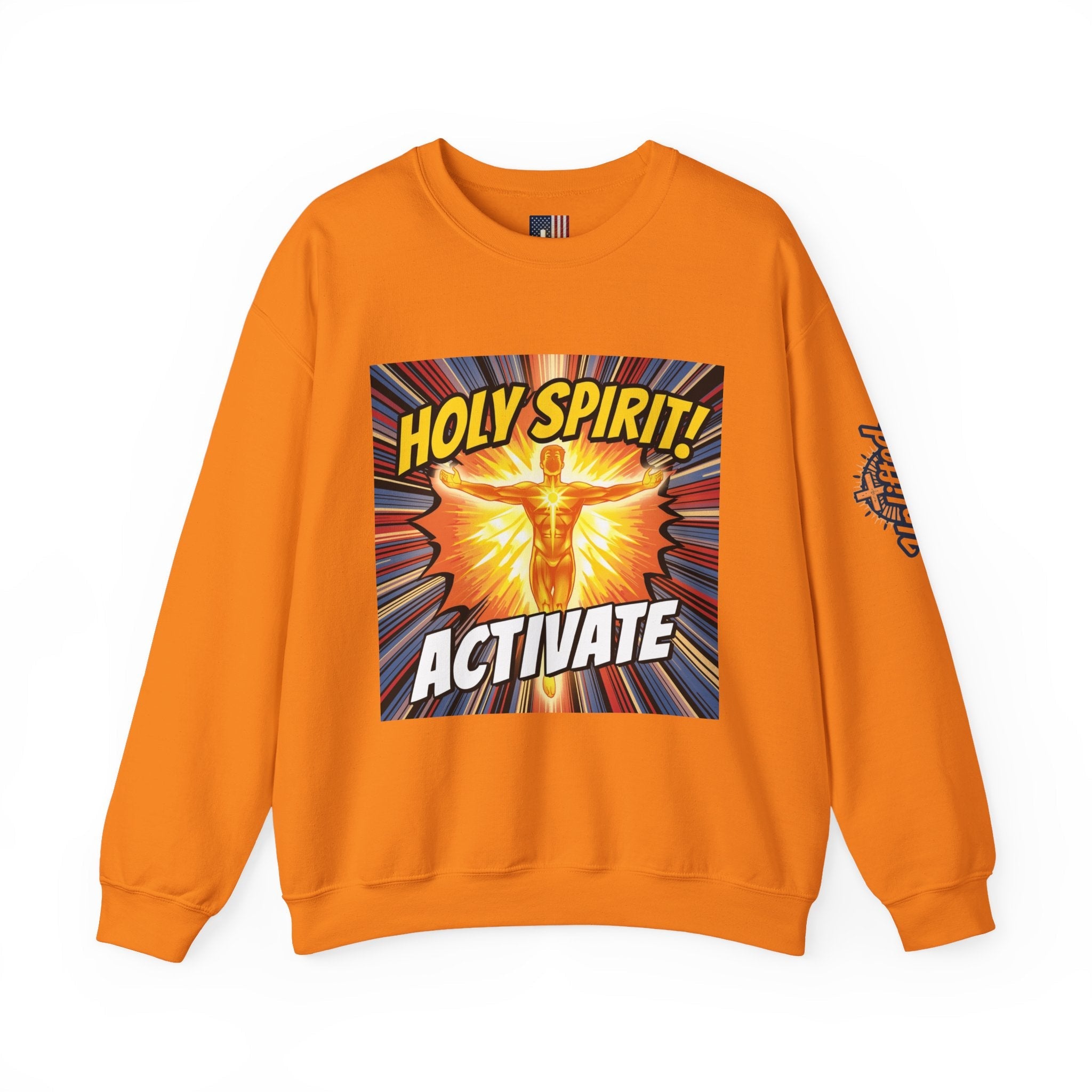 Holy Spirit Activate Sweatshirt – Superhero Christian Sweatshirt with Vibrant Power-Up Design for Faith-Fueled Boldness Printify