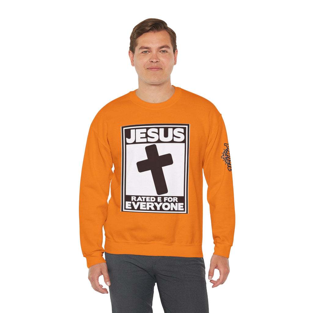 Jesus, Rated E for Everyone Sweatshirt - Gamer Faith Sweatshirt - Christian Video Game Parody Printify