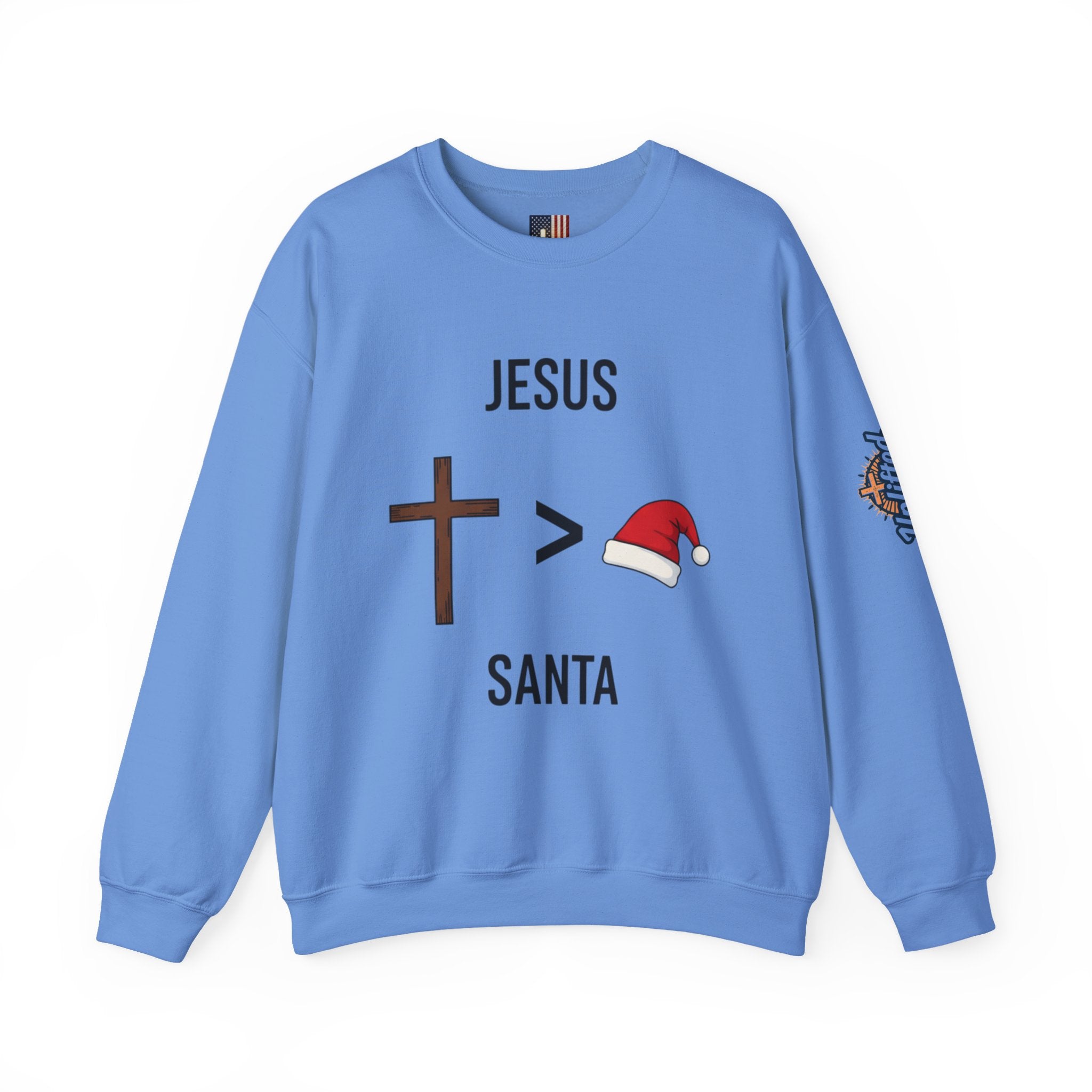 🎄 Jesus > Santa – Minimalist Christian Christmas Sweatshirt | Bold Faith Over Holiday Tee | Cross vs Santa Hat Design | Uplifted Gear Printify