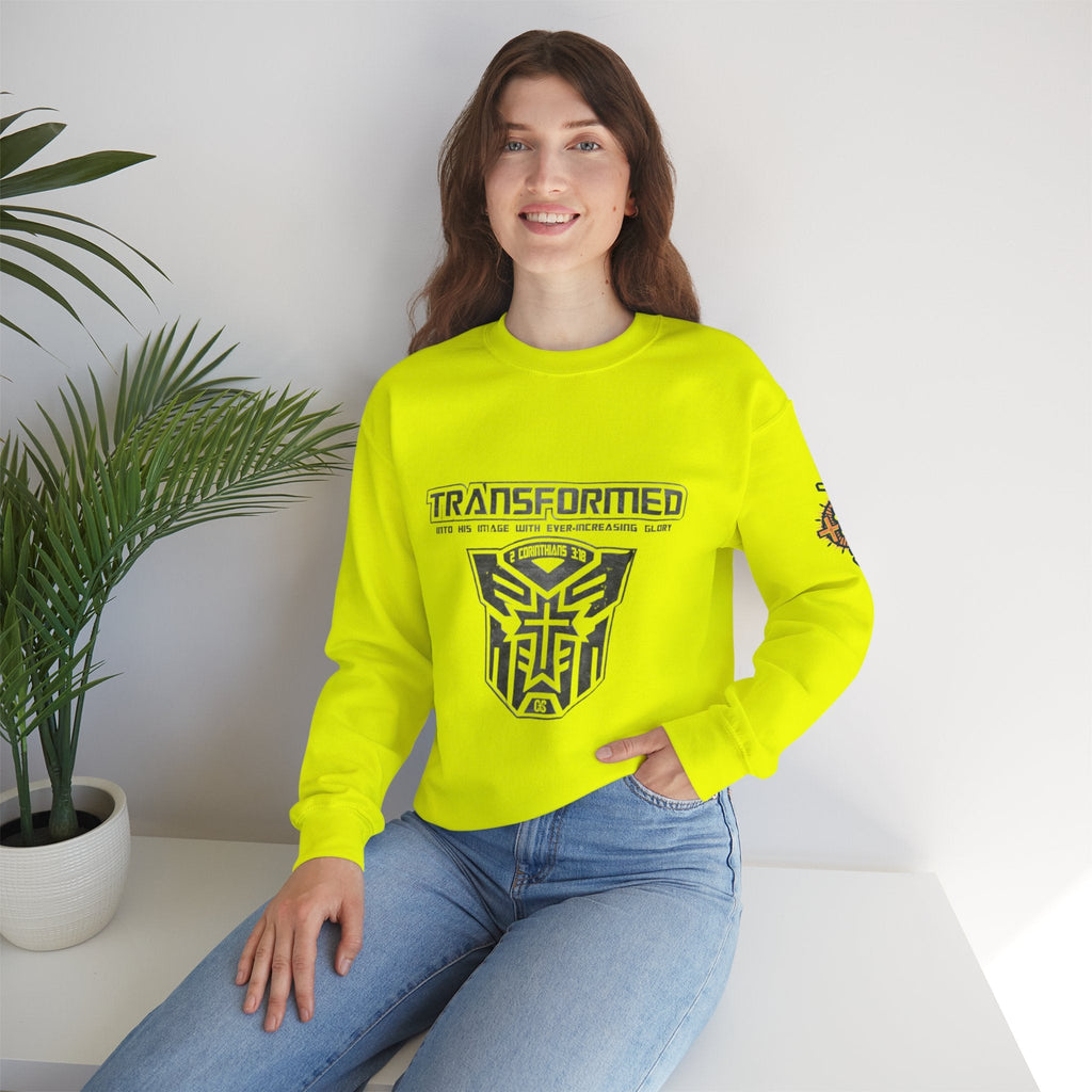 Transformer Logo Christian Sweatshirt | 2 Corinthians 3:18 Bible Verse Sweatshirt Printify