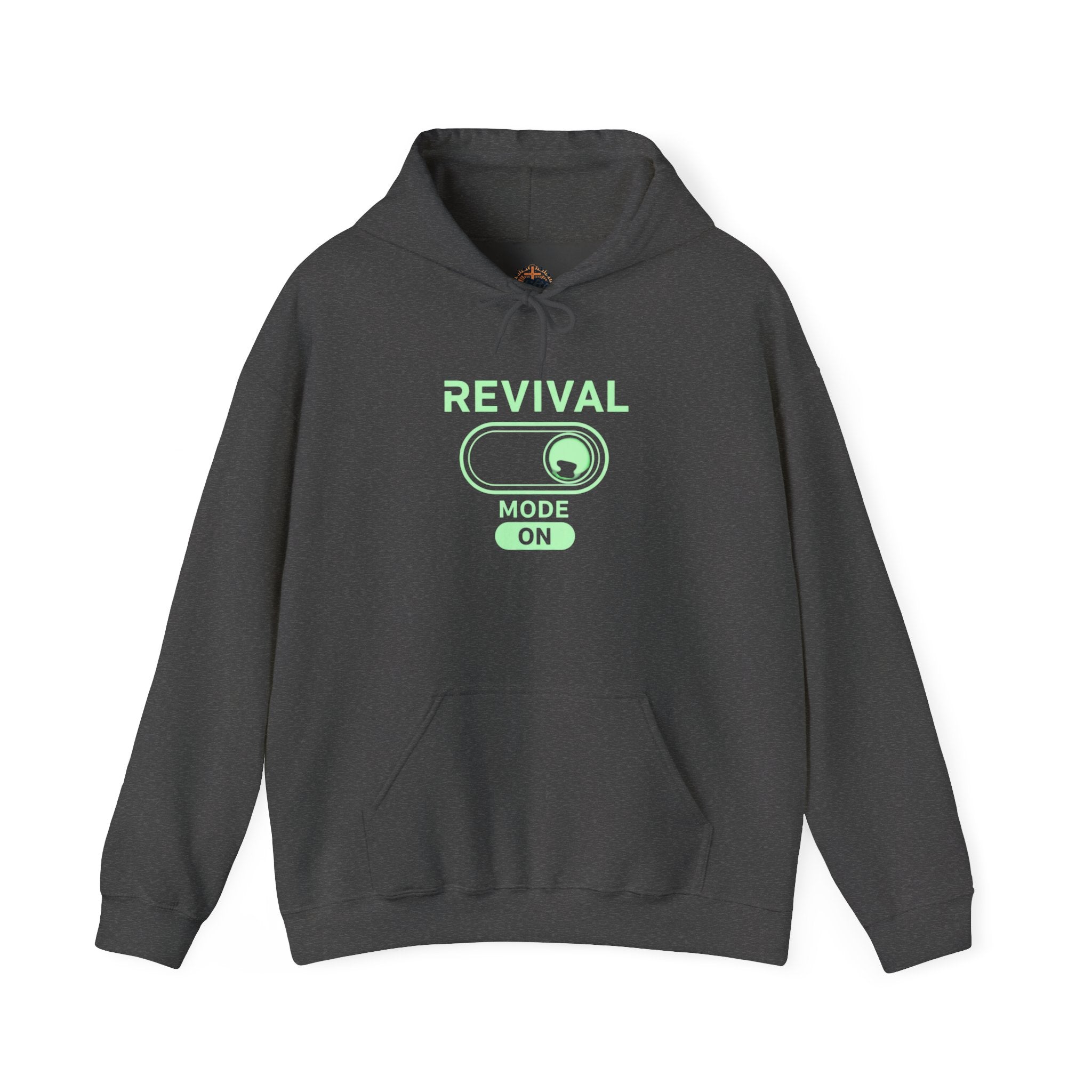 🔥 Revival Mode: ON – Christian Techwear Hoodie | Glowing Green Faith Switch | Futuristic Jesus Shirt | Activate Your Spiritual Awakening | Uplifted Gear Printify