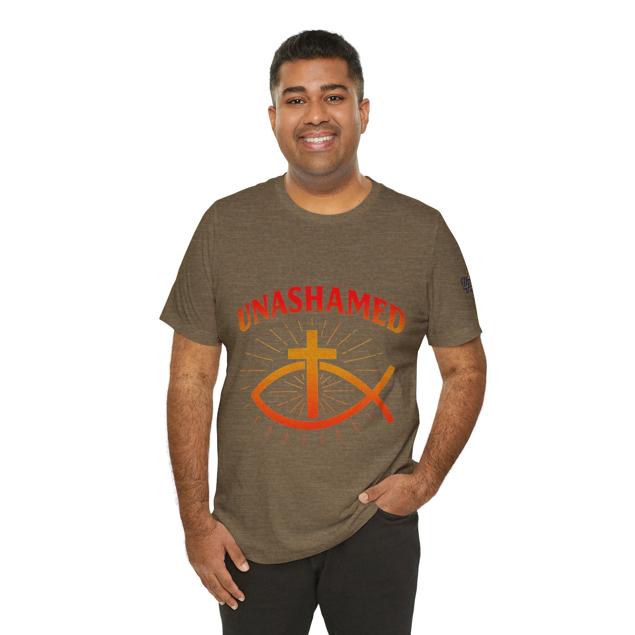 Unashamed T-shirt – Ichthys Jesus Fish & Cross Christian T-shirt for Romans 1:16 Bold Faith Printify