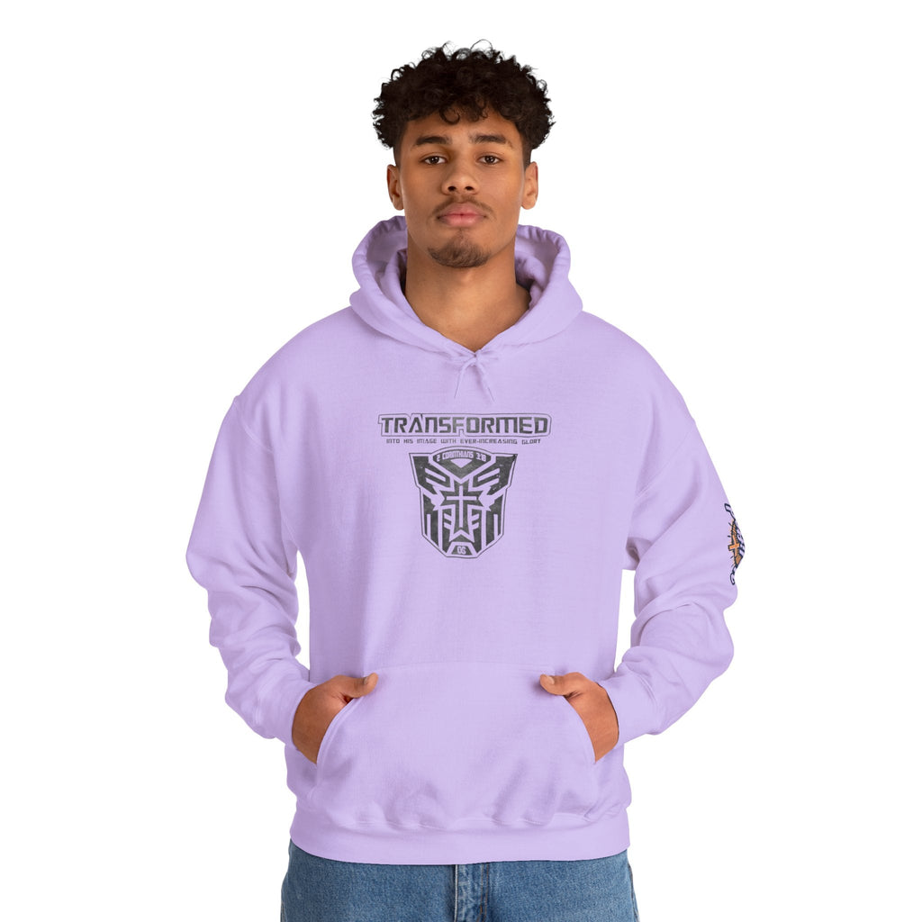 Transformer Logo Christian Hoodie | 2 Corinthians 3:18 Bible Verse Hoodie Printify