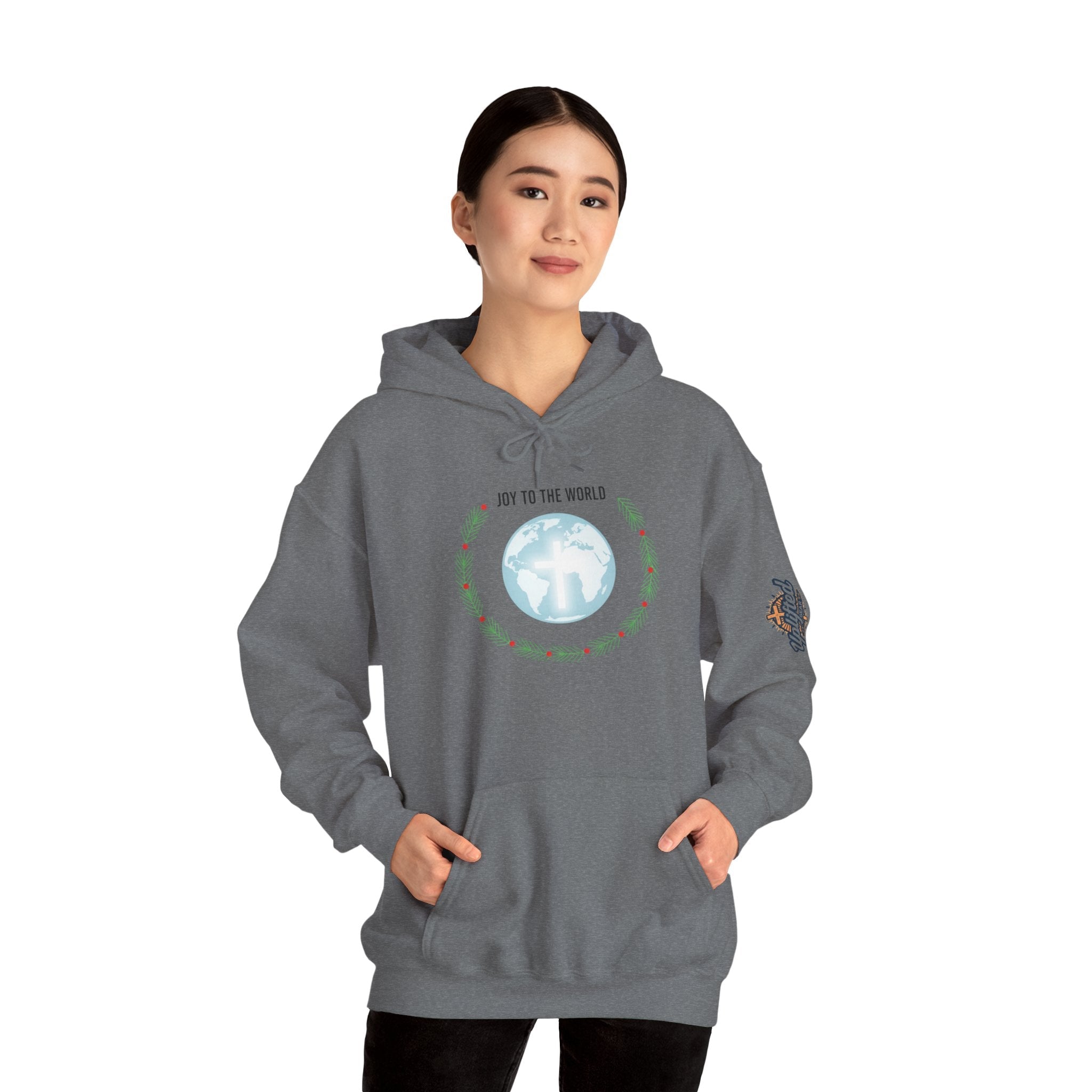 Joy to the World Hoodie – Wreath Earth Nativity Christian Christmas Sweatshirt for Isaiah 9:6 Holiday Faith & Festive Joy Printify