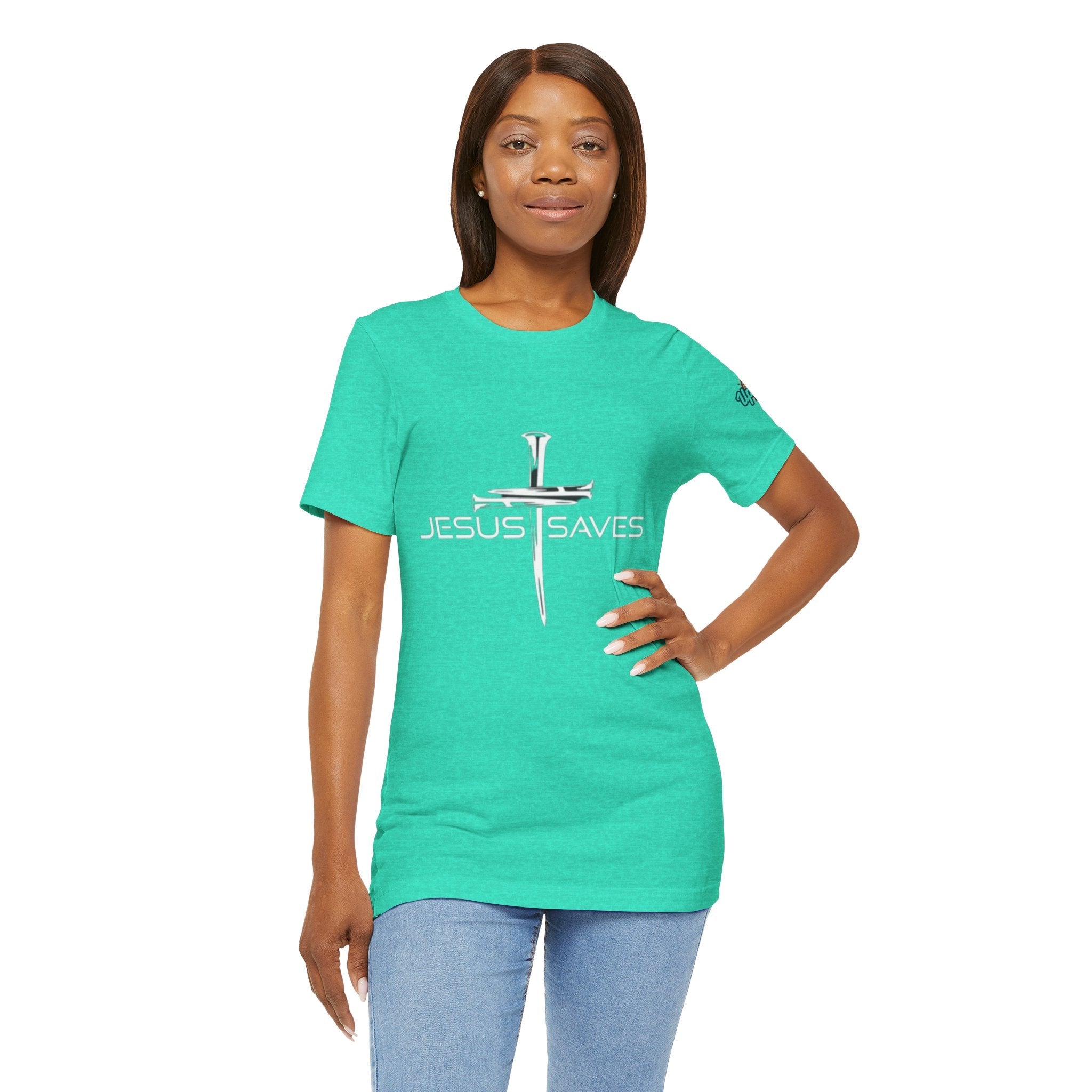 Jesus Saves T-shirt – 3 Nails Crucifix Cross Christian T-shirt for Redemption Faith & Bold Salvation Printify
