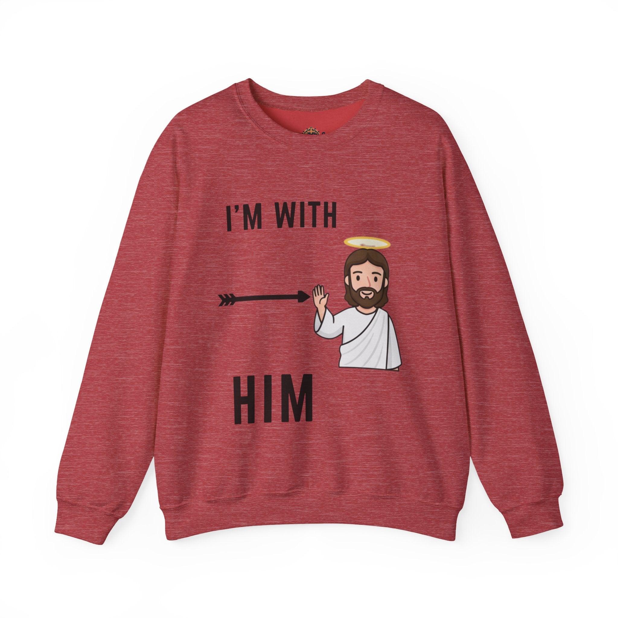 🔥 I’m With Him → Christian Sweatshirt | Arrow Pointing to Jesus | Minimalist Faith Tee | Subtle Cross Design | Bible-Inspired Apparel by Uplifted Gear Printify